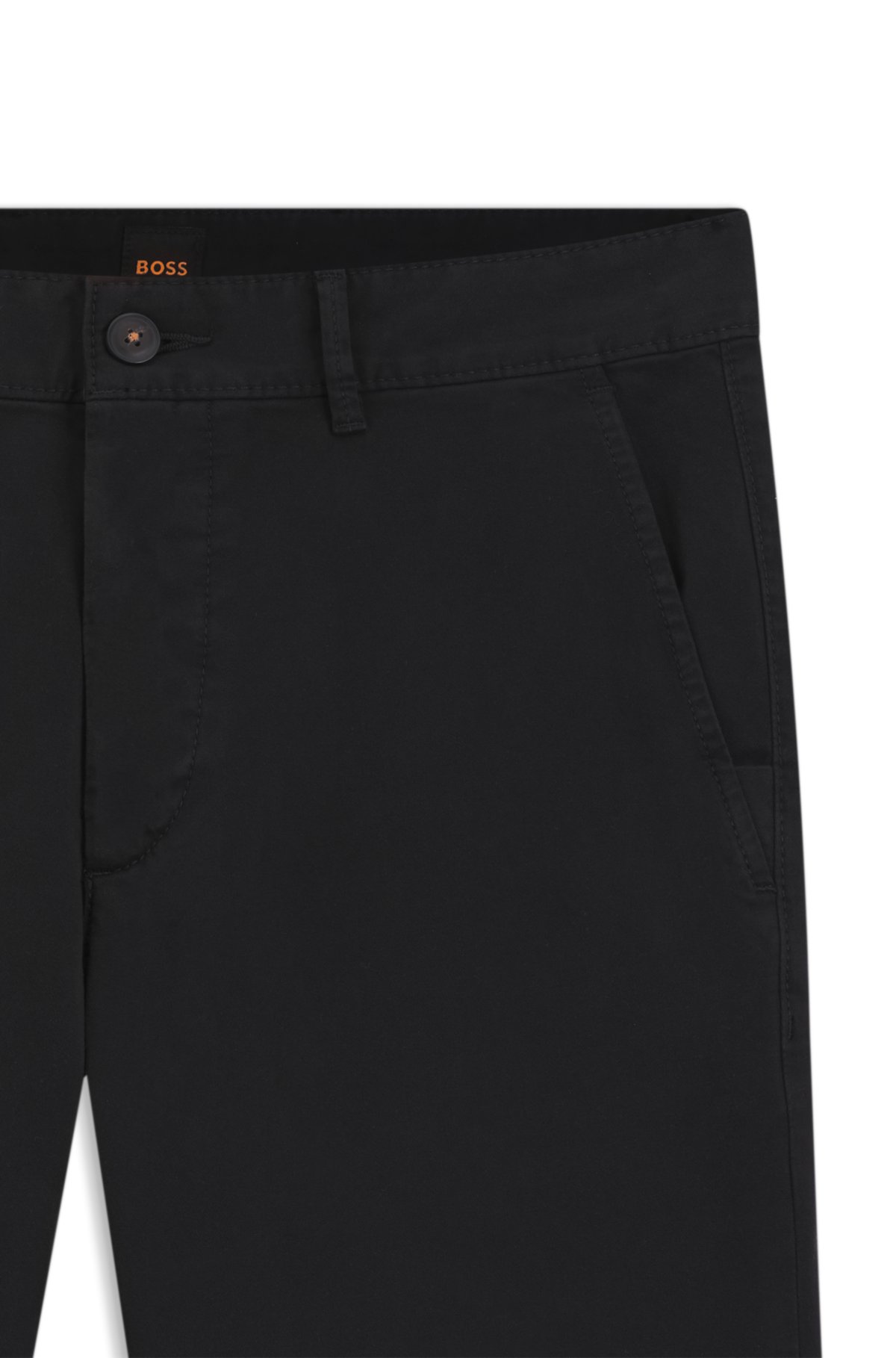 Chinos slim-fit em cetim de algodão elástico