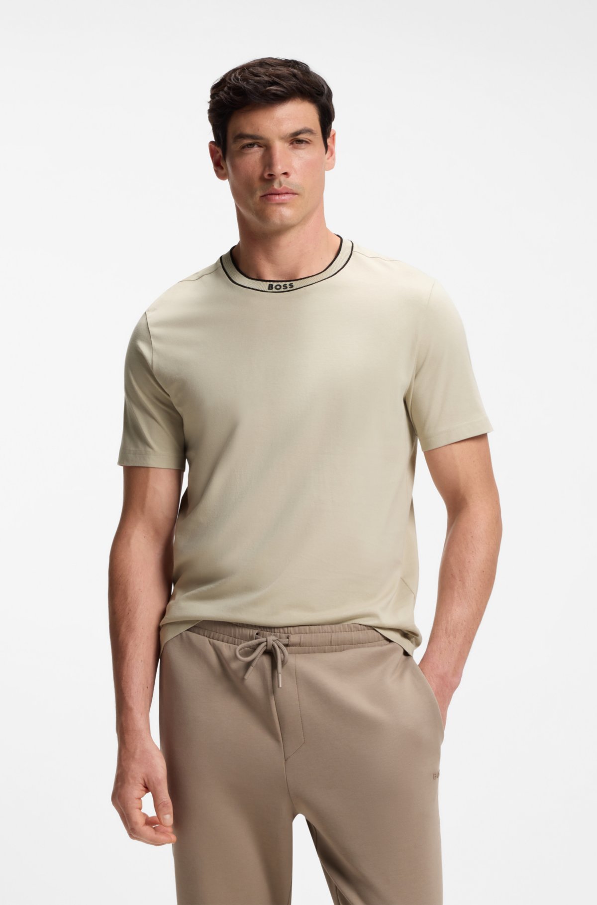 Camiseta de algodão com logo gola redonda