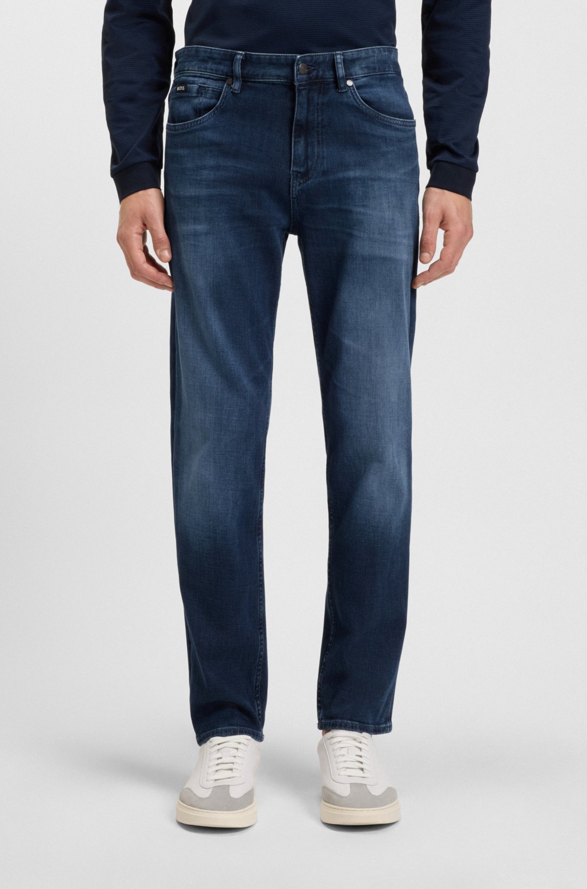 Calças jeans masculinas Maine blue, corte regular em denim com toque suave