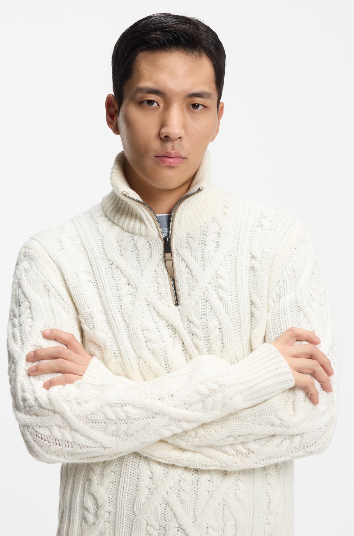 Suéter de lã-cashmere com tricô em cable
