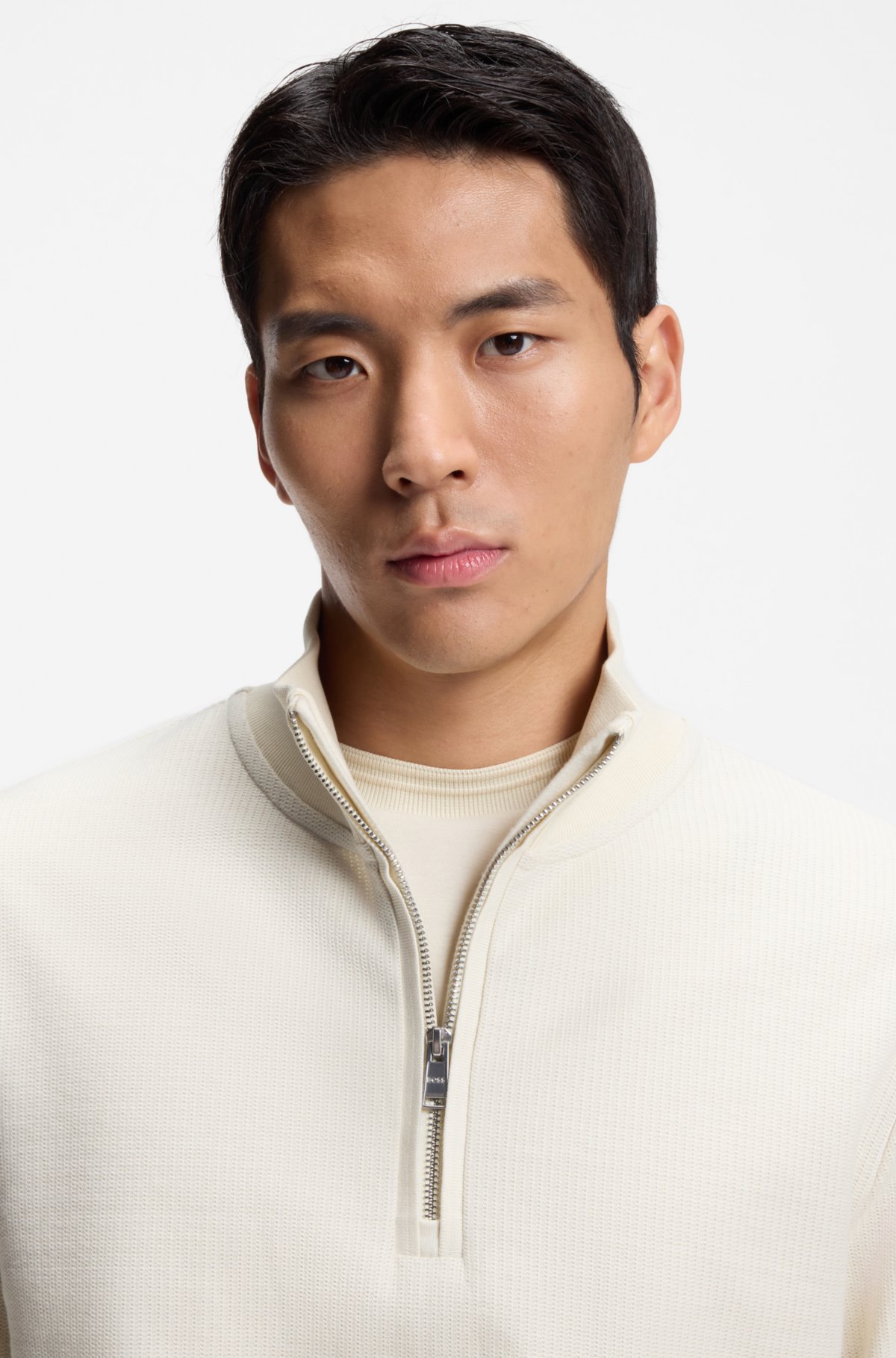 Sweatshirt com zíper quarter em mistura de algodão