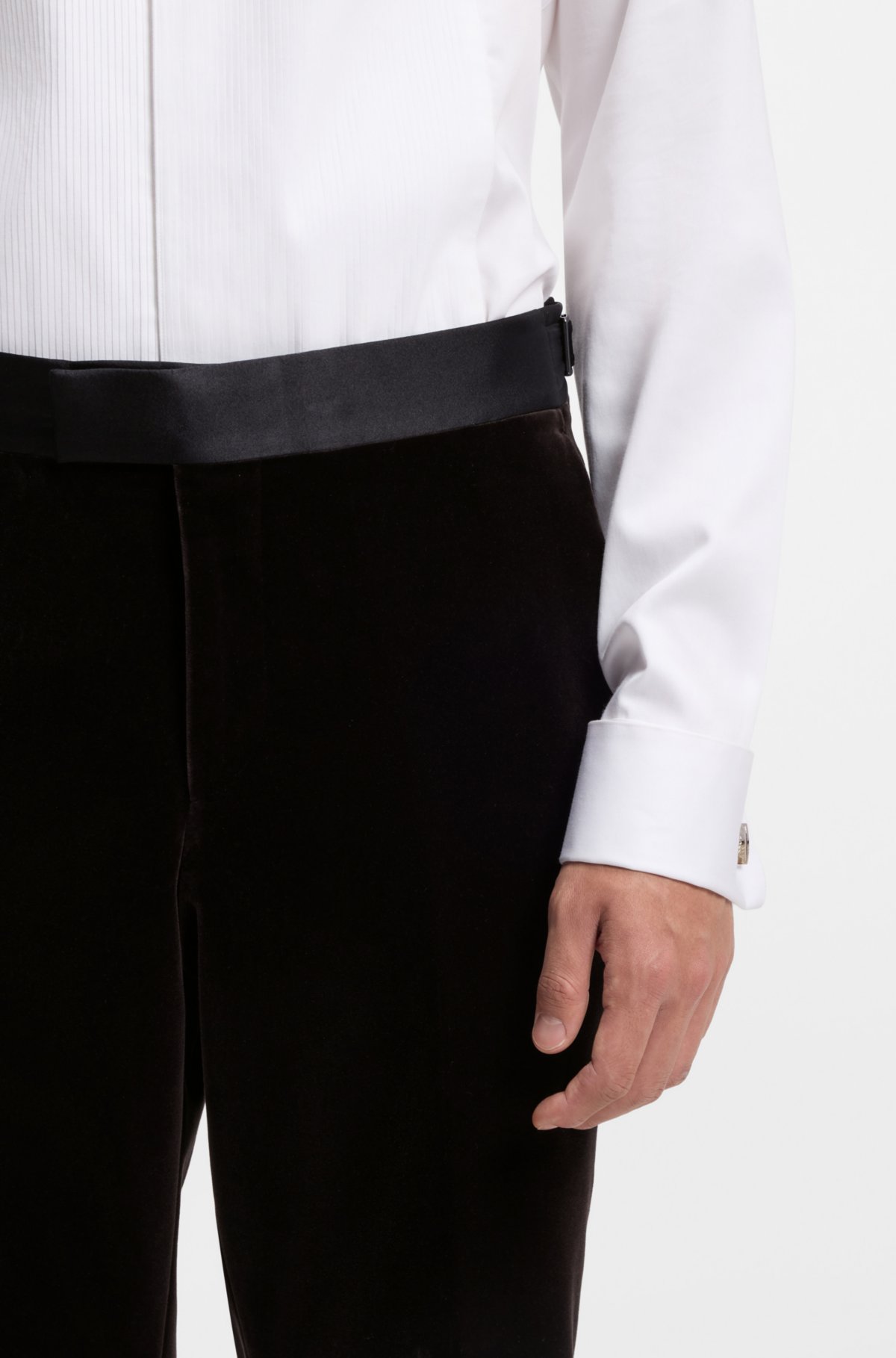 Calças de smoking slim-fit em veludo de algodão