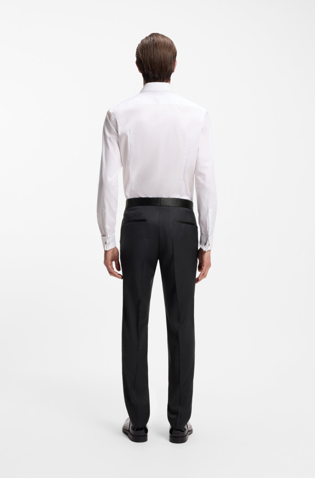 Calças de terno slim-fit em sarja de lã virgem