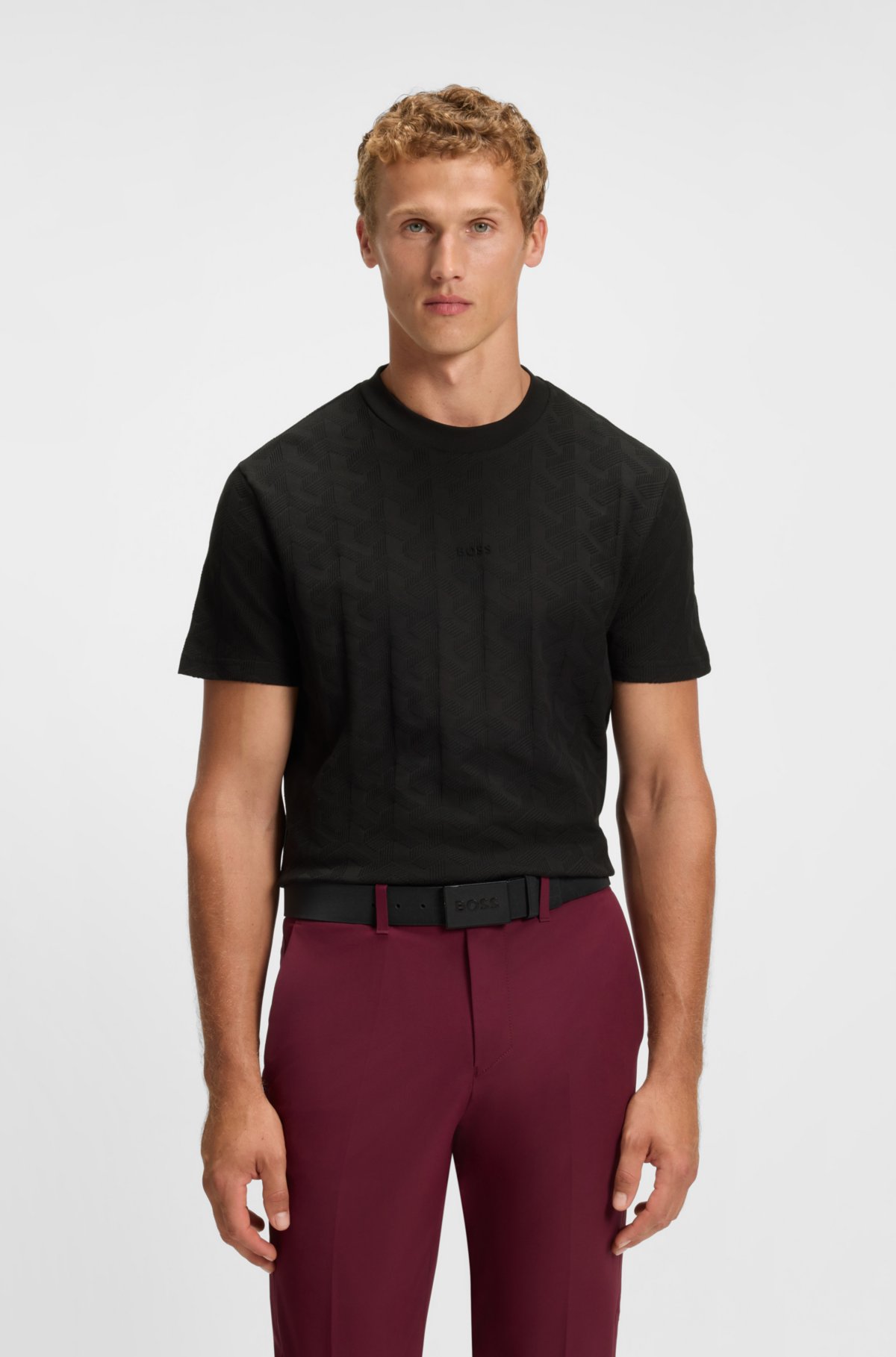 Camiseta de malha de algodão com estampa jacquard