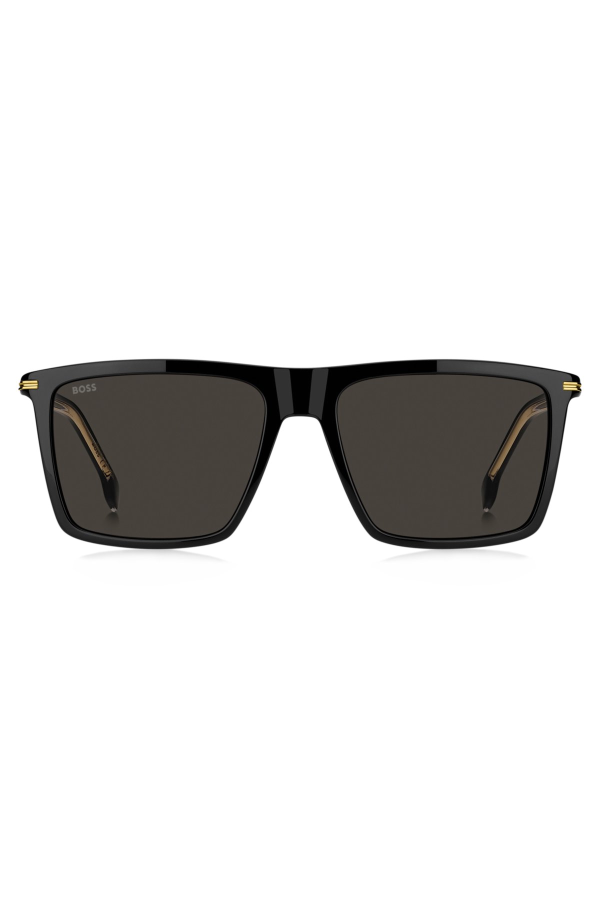 Óculos de sol de acetato preto com detalhes dourados