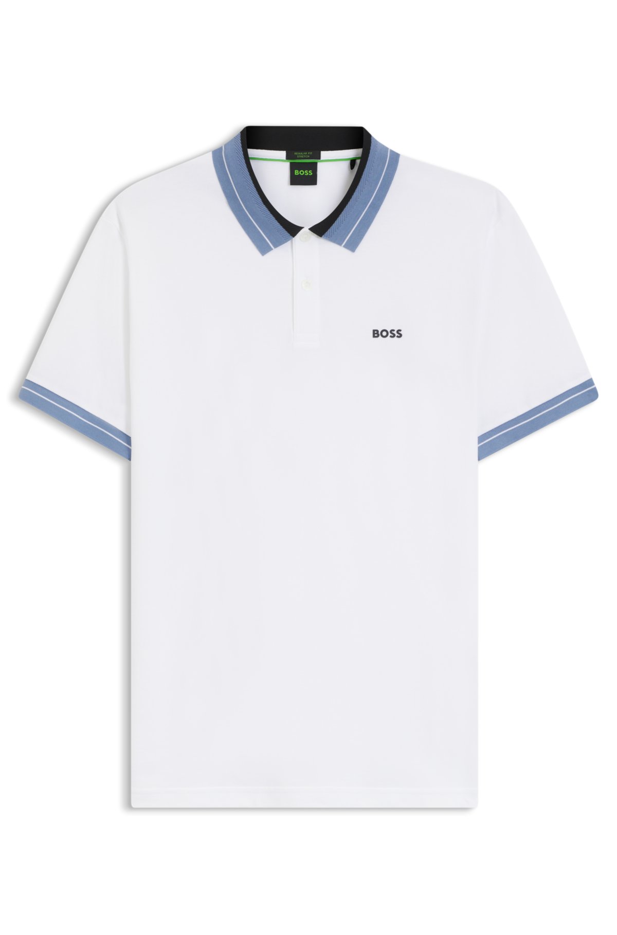 Camiseta polo com acabamento em listras em algodão elástico