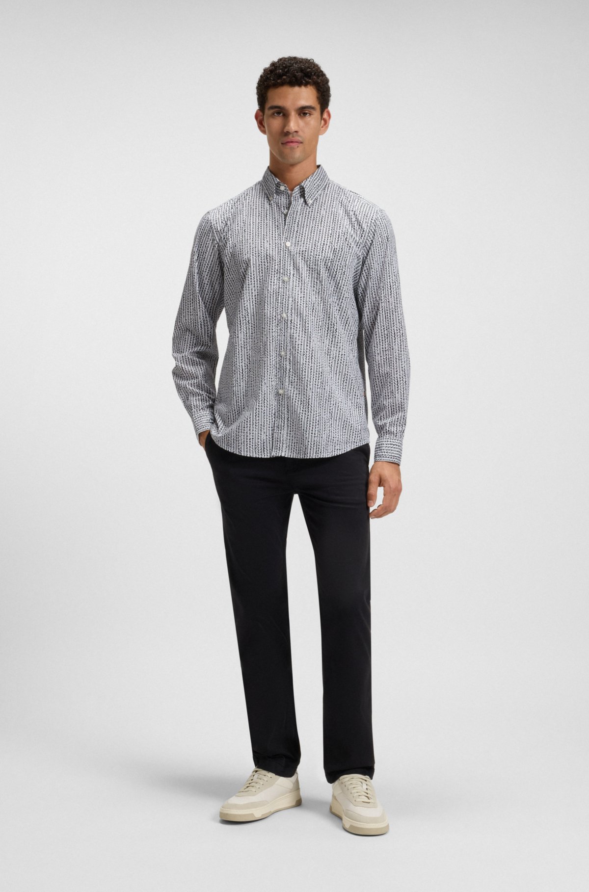 Camisa regular-fit estampada em popeline de algodão