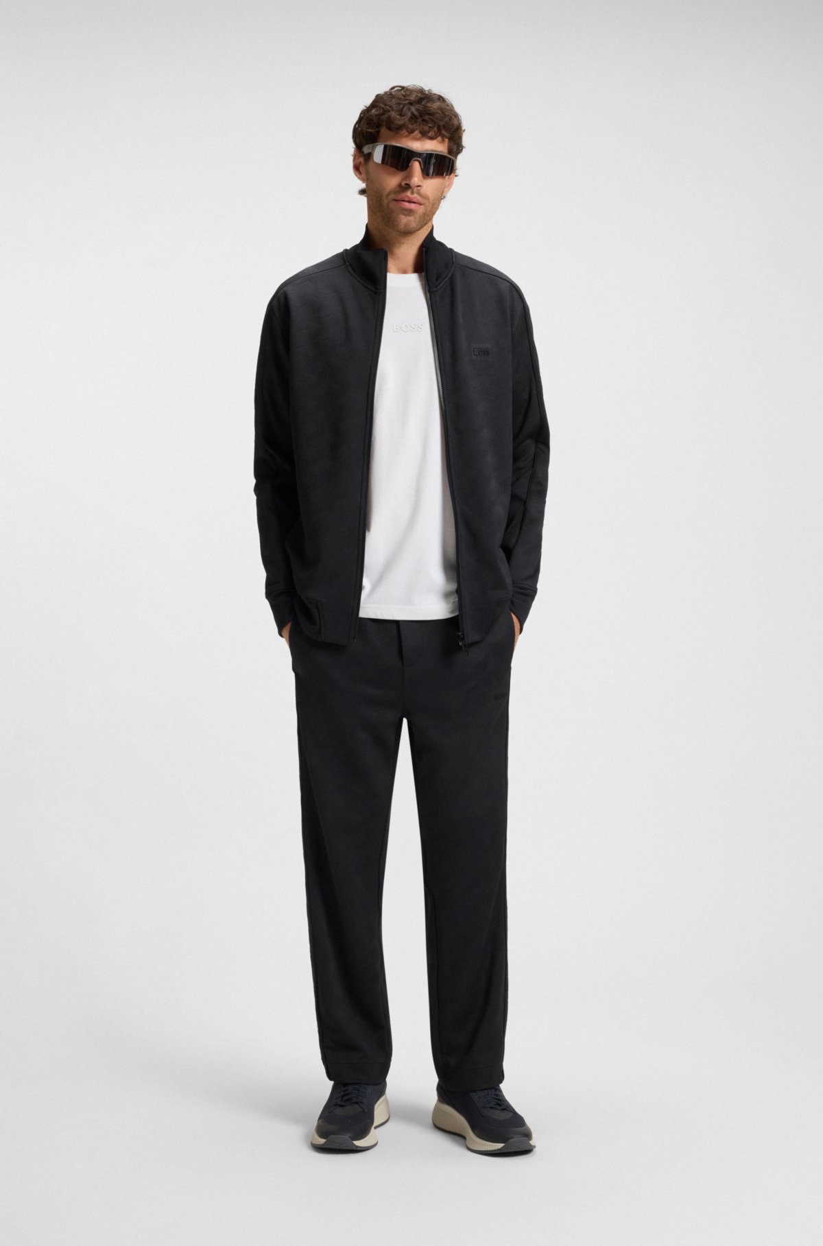 Sweatshirt de malha jacquard com zíper e corte regular