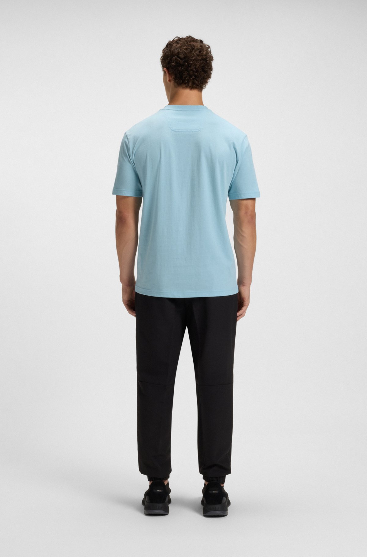 Camiseta de malha de algodão com logotipo e listras