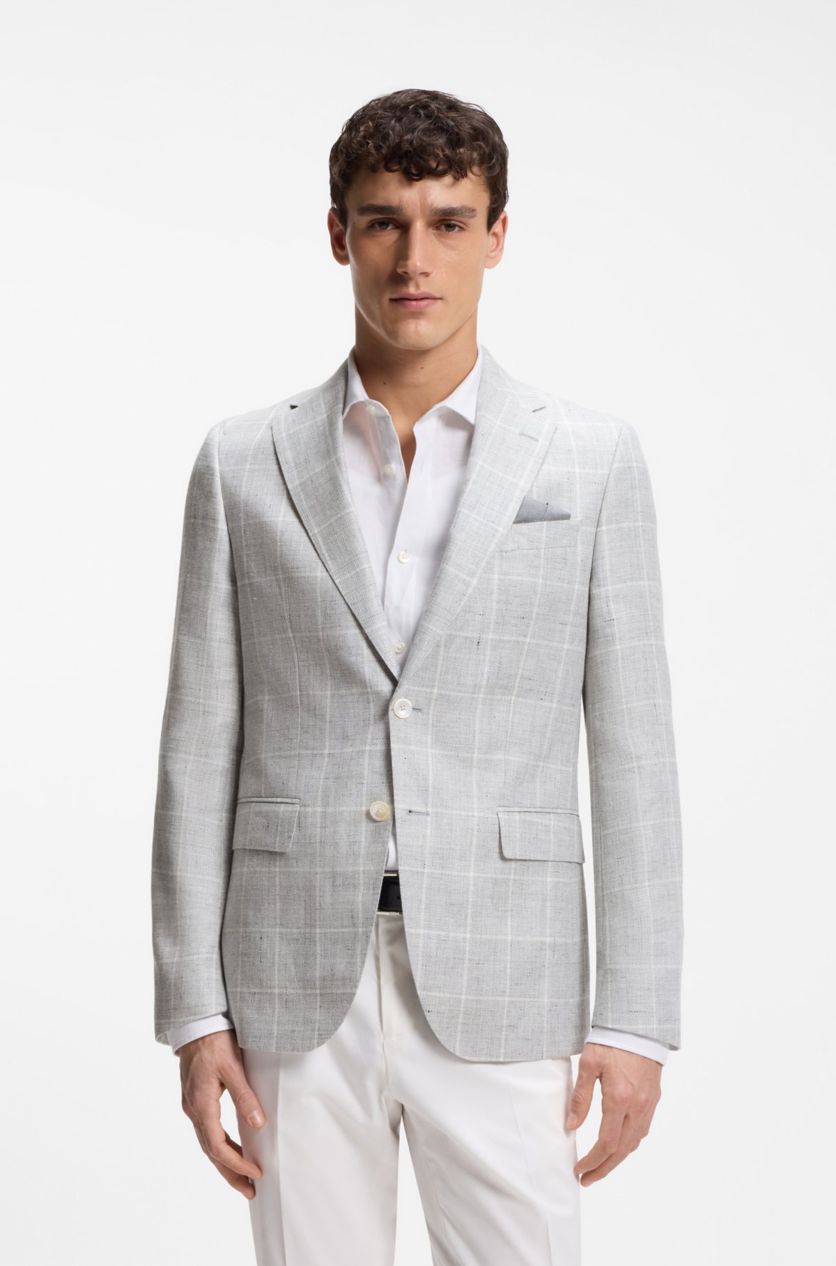 Jaqueta slim-fit listrada em linho e lã virgem