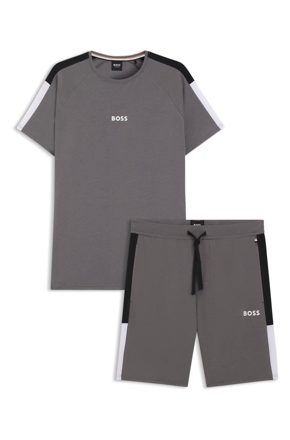 Pijamas com inserções contrastantes em mistura de algodão
