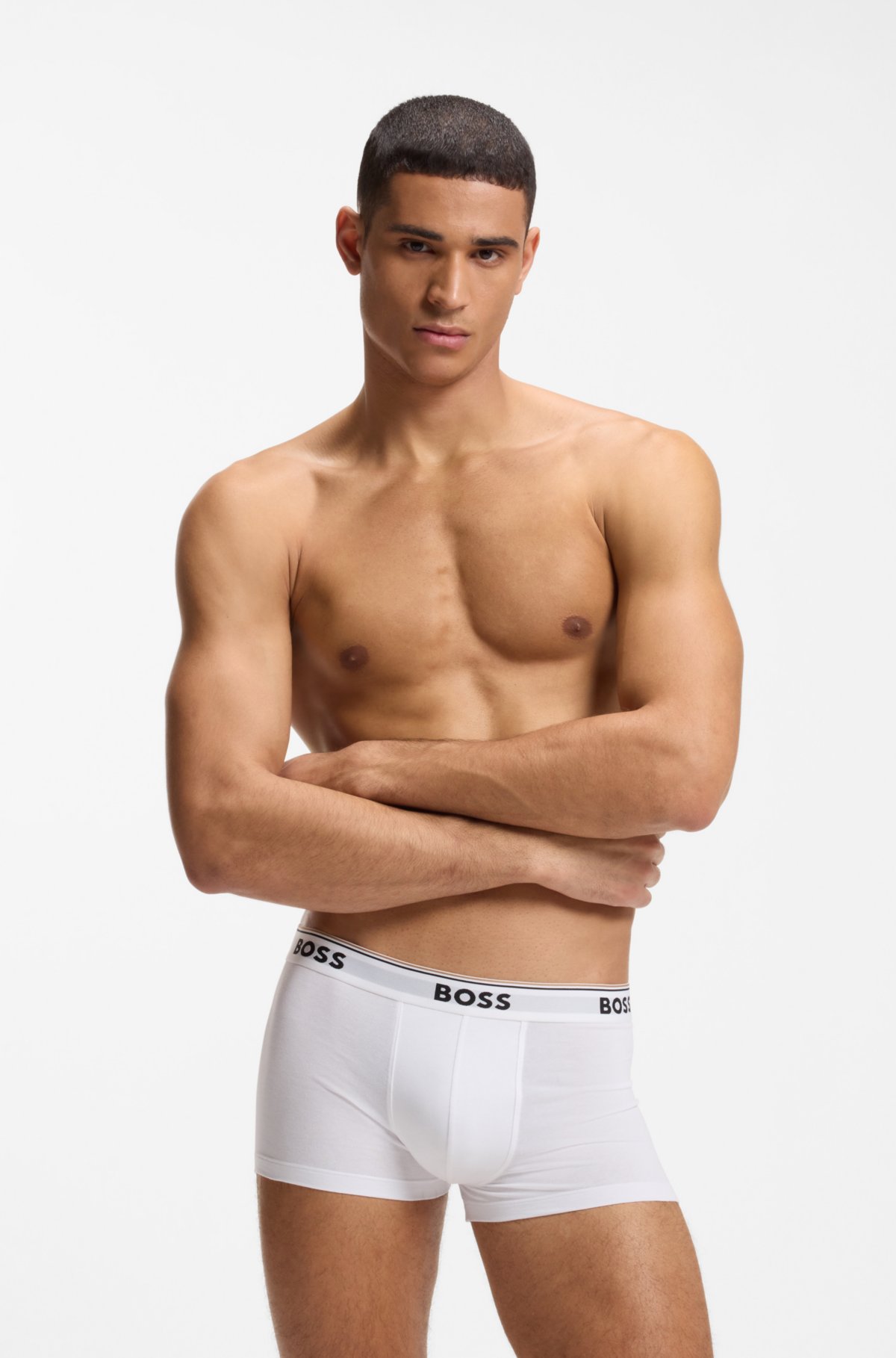 Conjunto de três cuecas com cintura com logotipo em algodão elastano