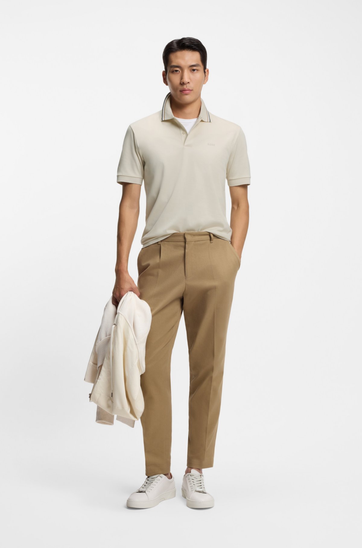 Camiseta polo slim-fit listrada de algodão com logotipo