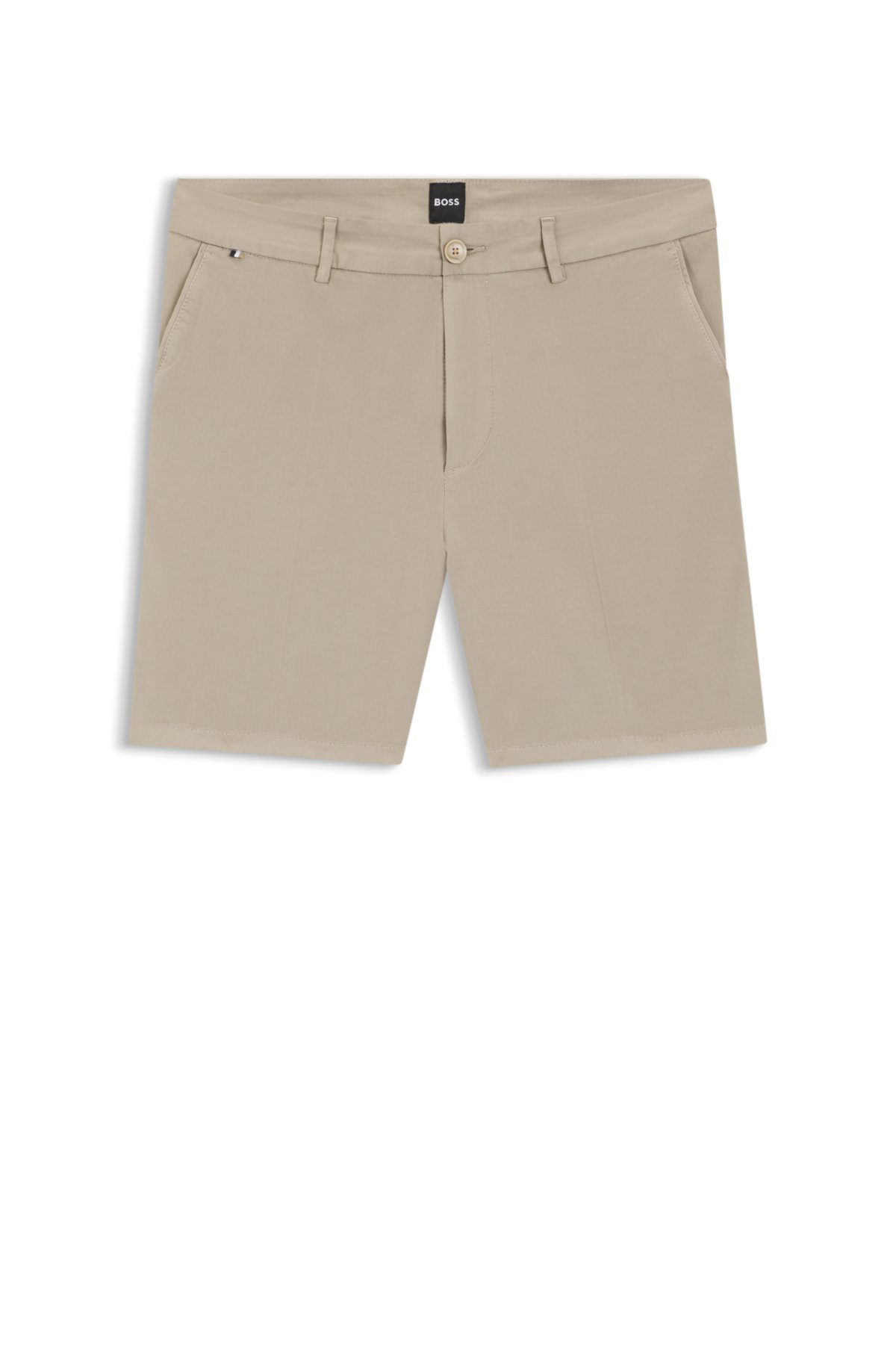 Bermudas de corte moderno em tecido twill de algodão elástico