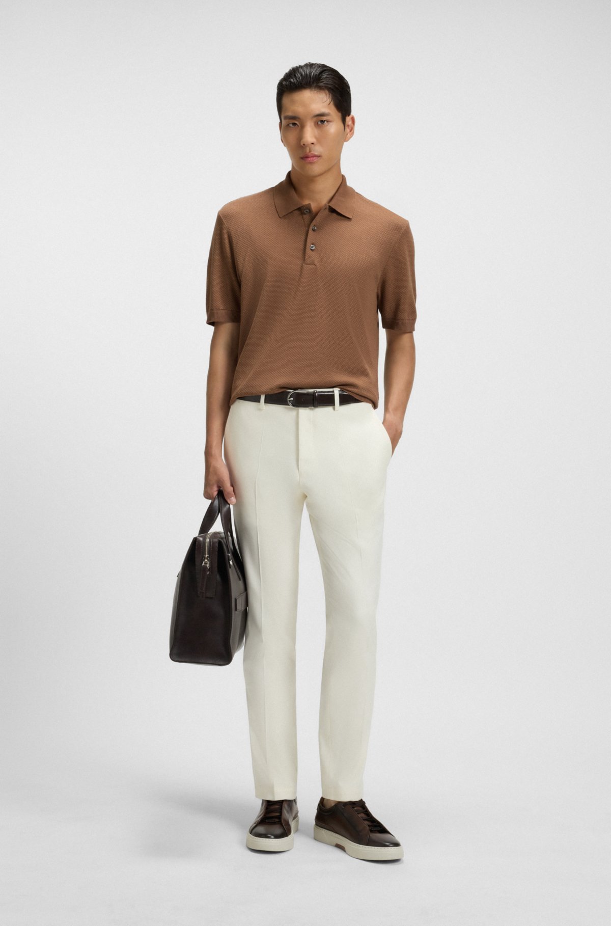 Camisa de polo de algodão-seda com corte regular e acabamento mercerizado