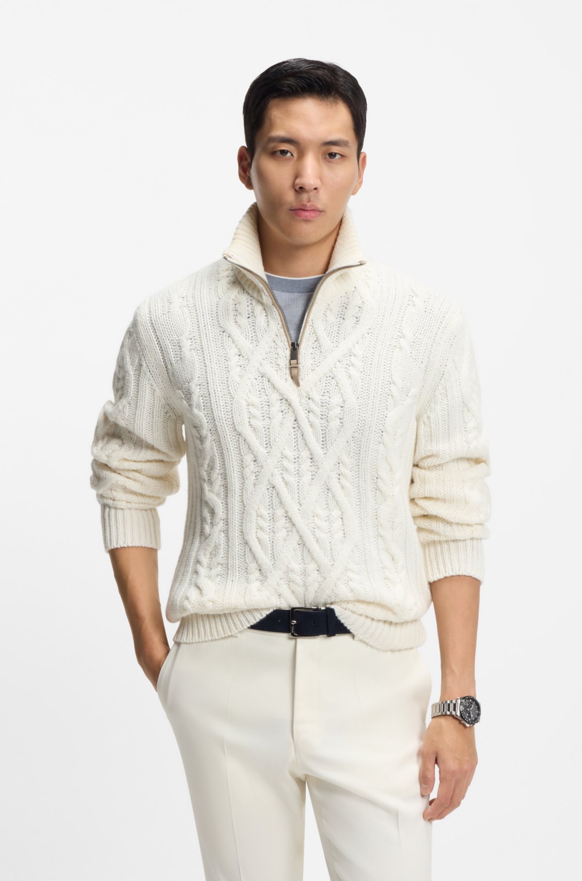 Suéter de lã-cashmere com tricô em cable