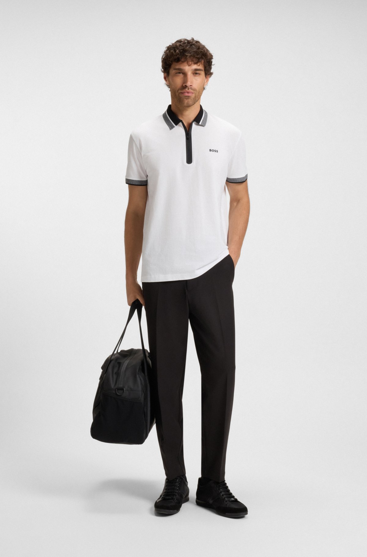 Camisa polo com botão de ziper em piqué de algodão
