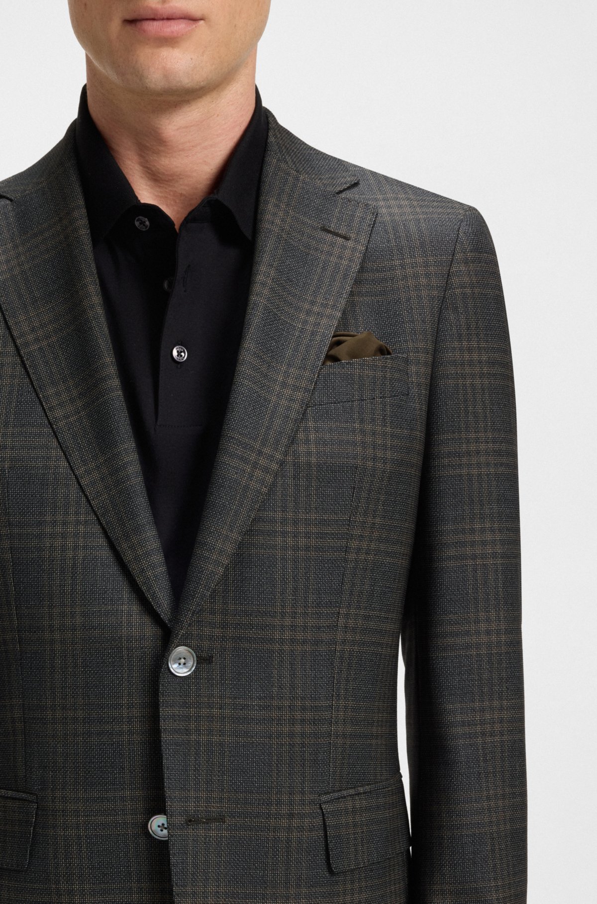 Jaqueta slim-fit listrada em lã virgem