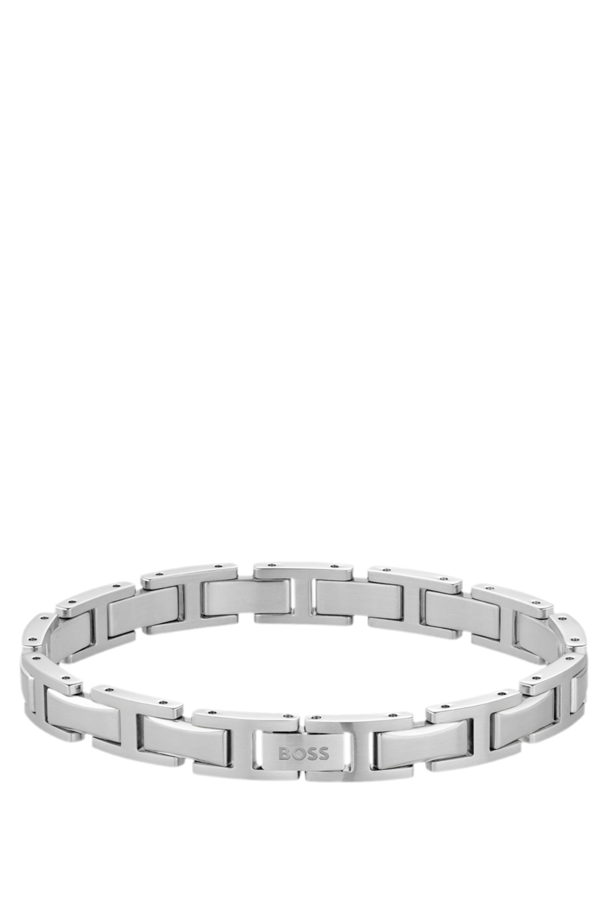Pulseira H-link com tom prateado e fecho com logotipo