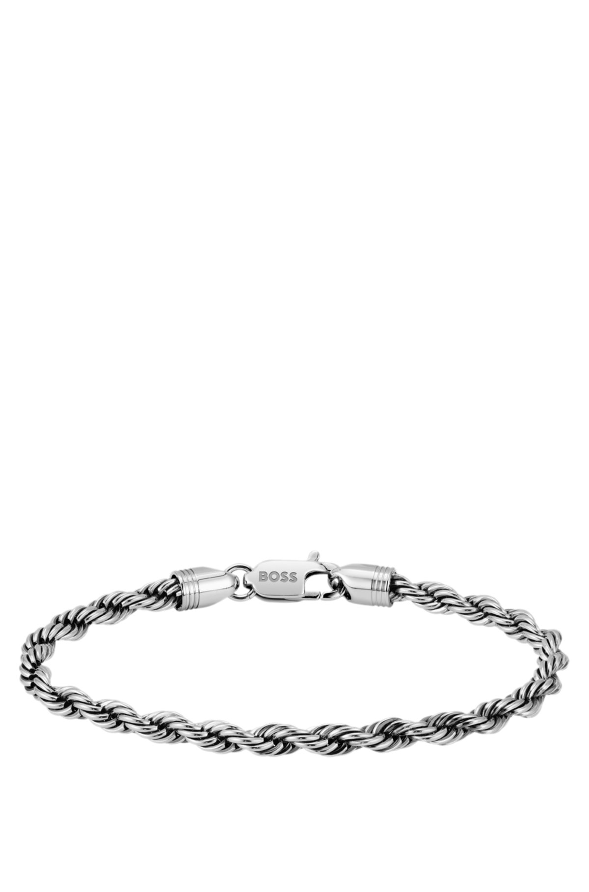 Pulseira prateada com corrente estilo corda