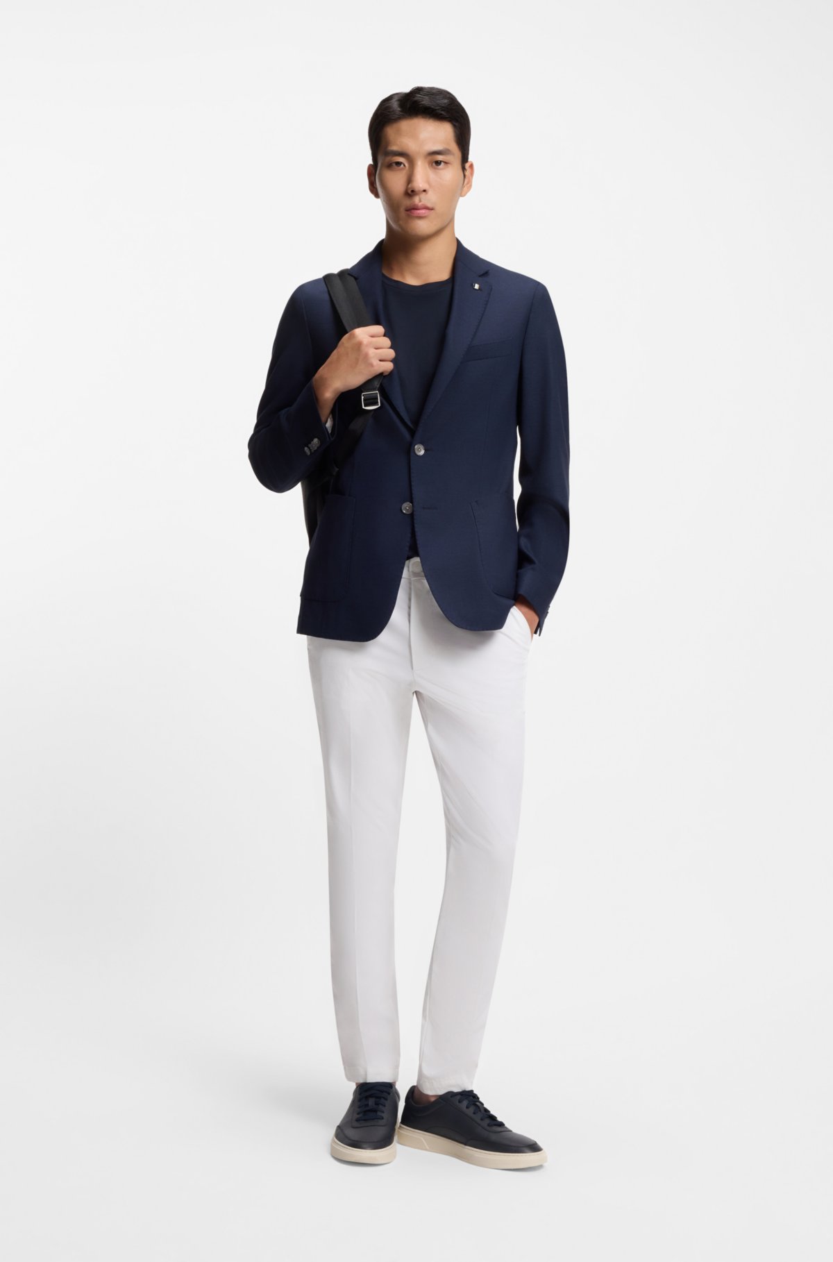 Calças slim-fit em mistura de algodão elástico