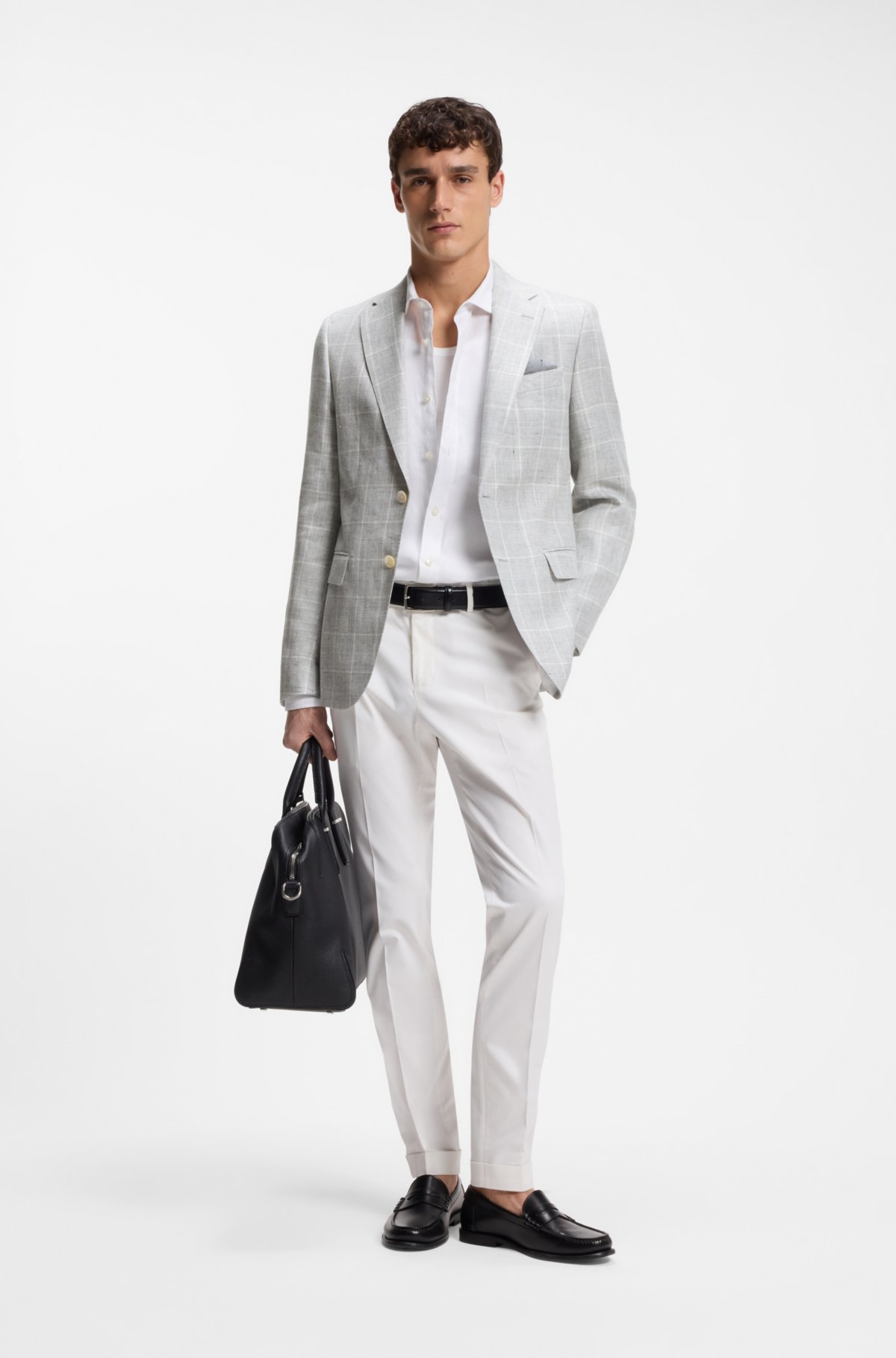 Jaqueta slim-fit listrada em linho e lã virgem