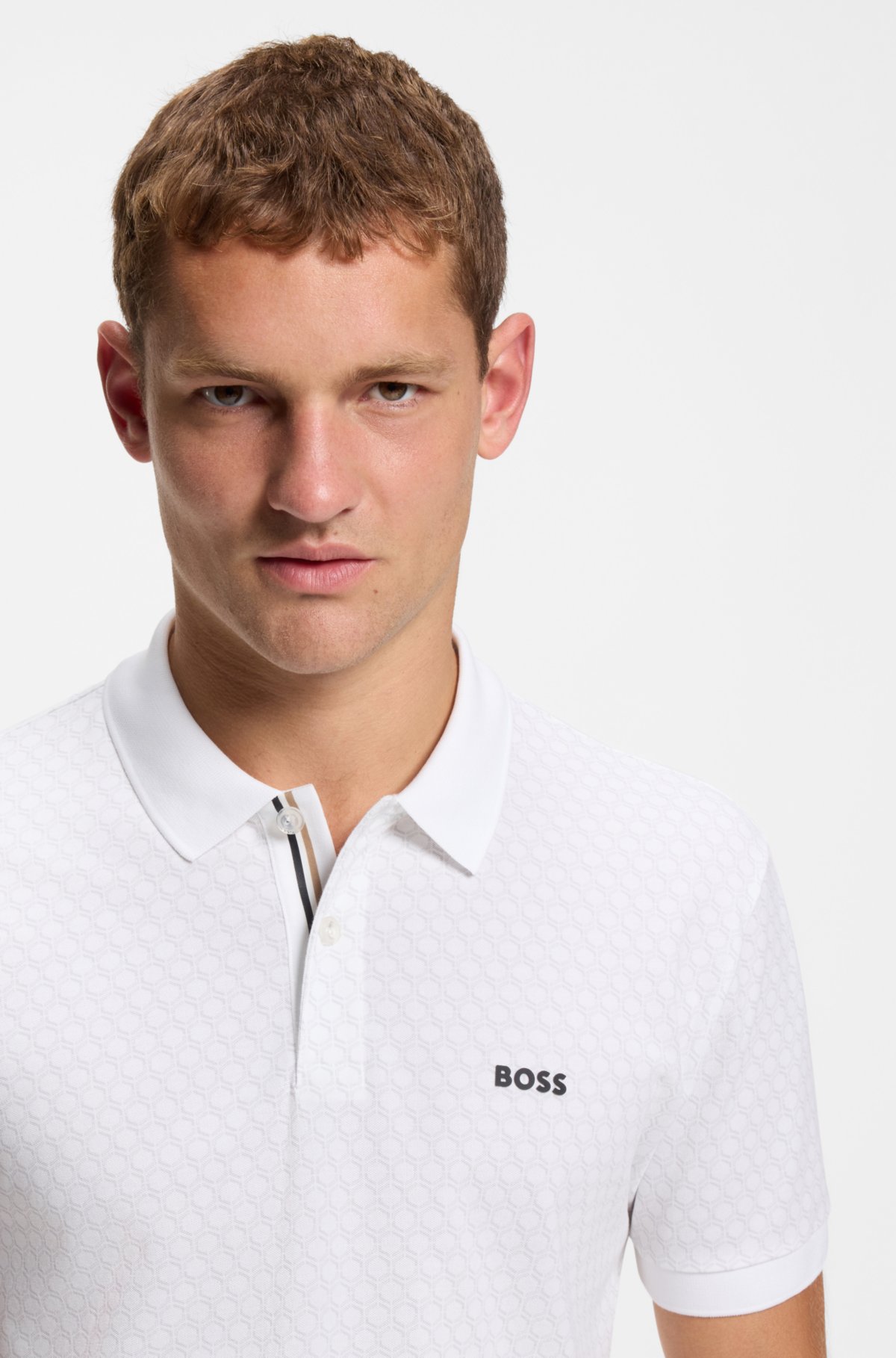 Camisa polo estampada em piqué de algodão