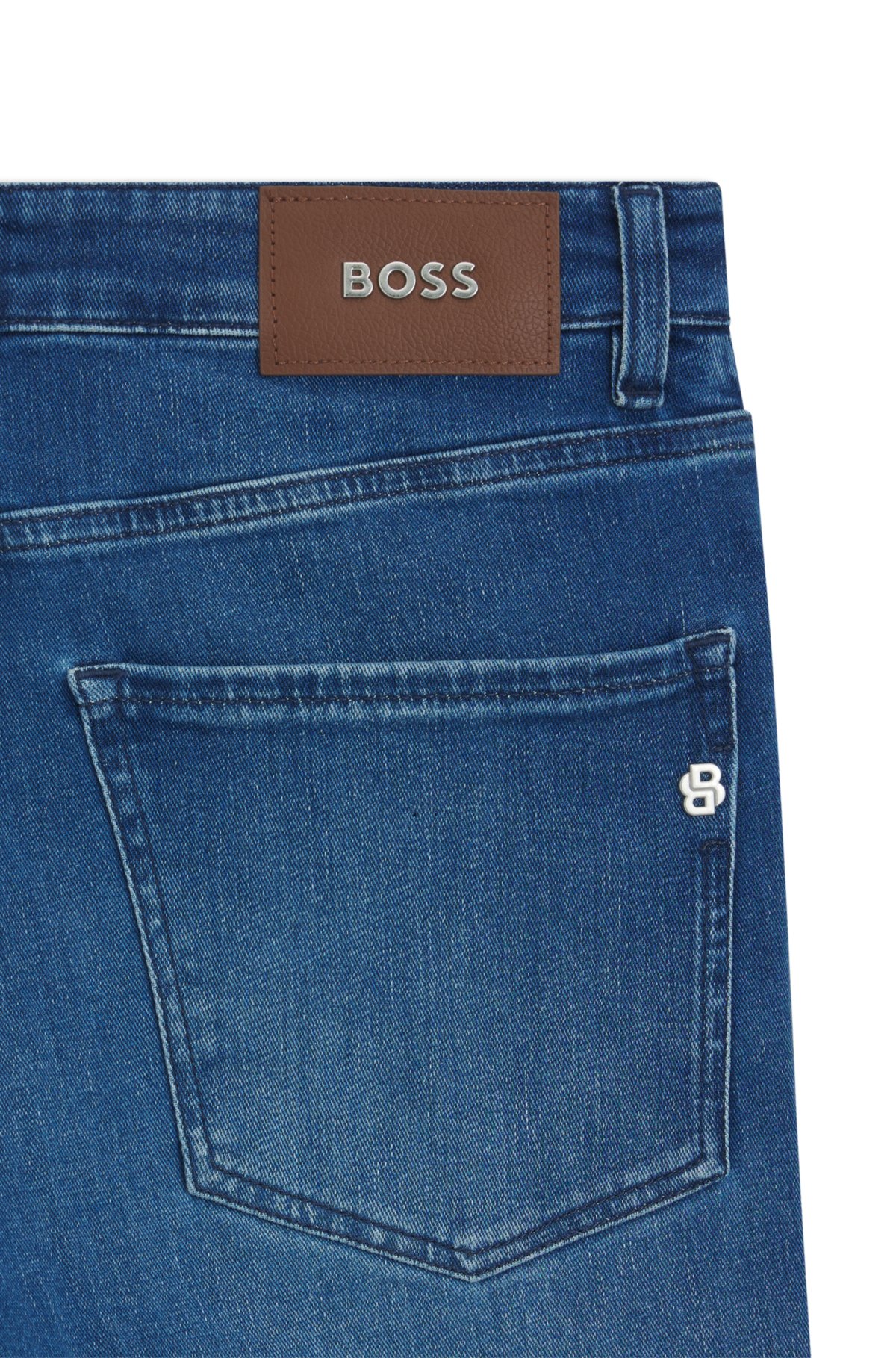 Calças jeans slim-fit azuis em denim com toque de cashmere