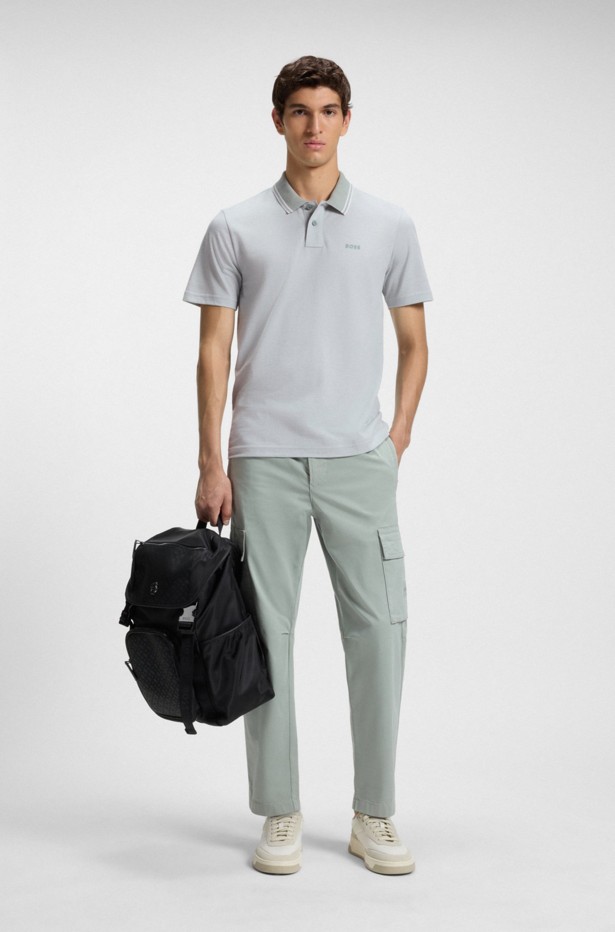 Camiseta polo com estampa de logotipo em piqué de algodão