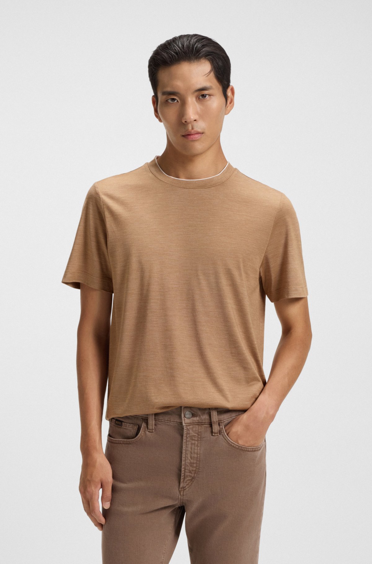Camiseta de gola dupla em algodão e seda