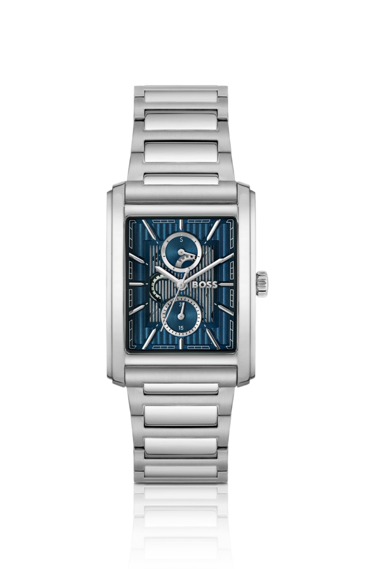 Relógio pulseira com mostrador esqueleto texturizado azul