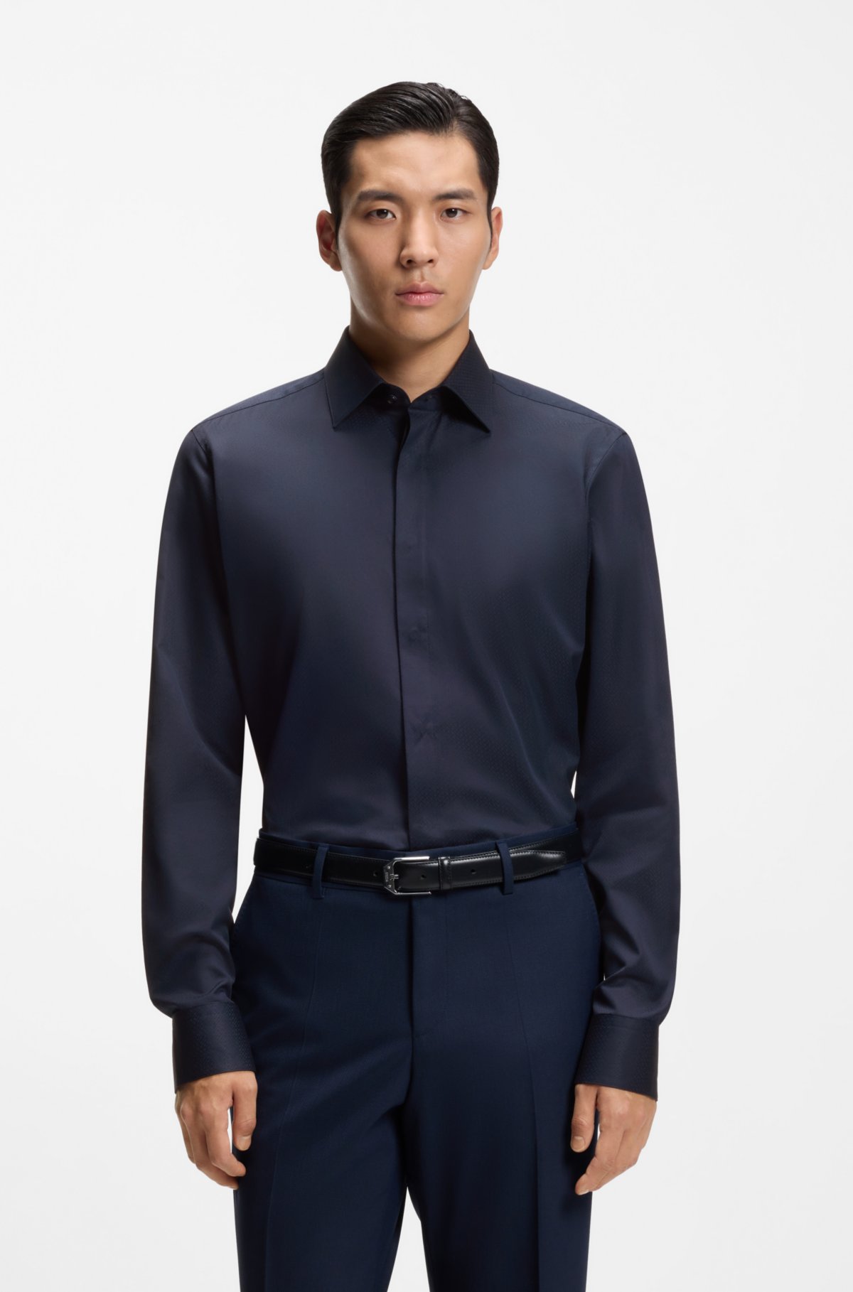 Camisa regular-fit em algodão com monograma italiano
