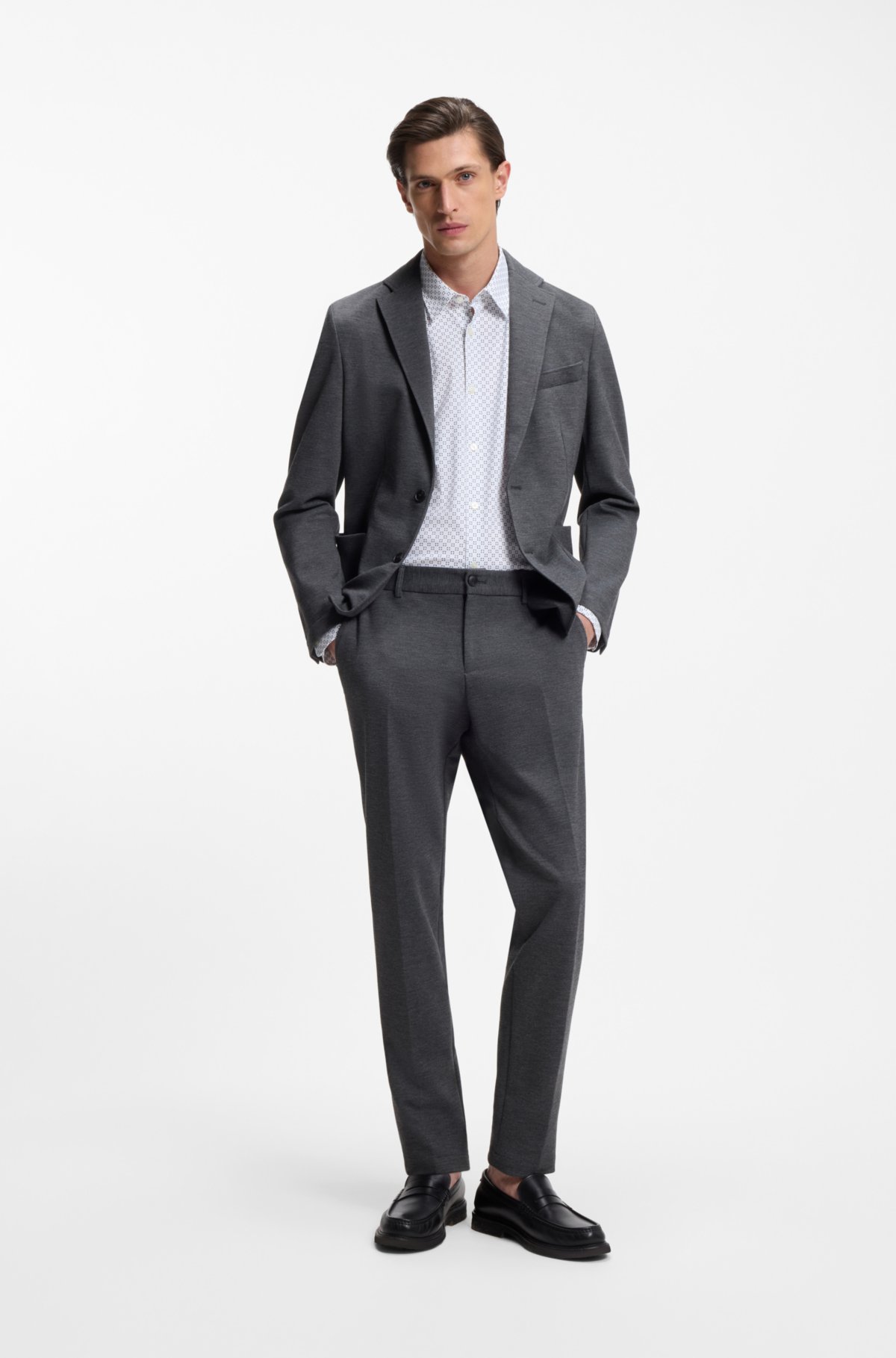 Camisa slim-fit estampada em malha de desempenho elástico