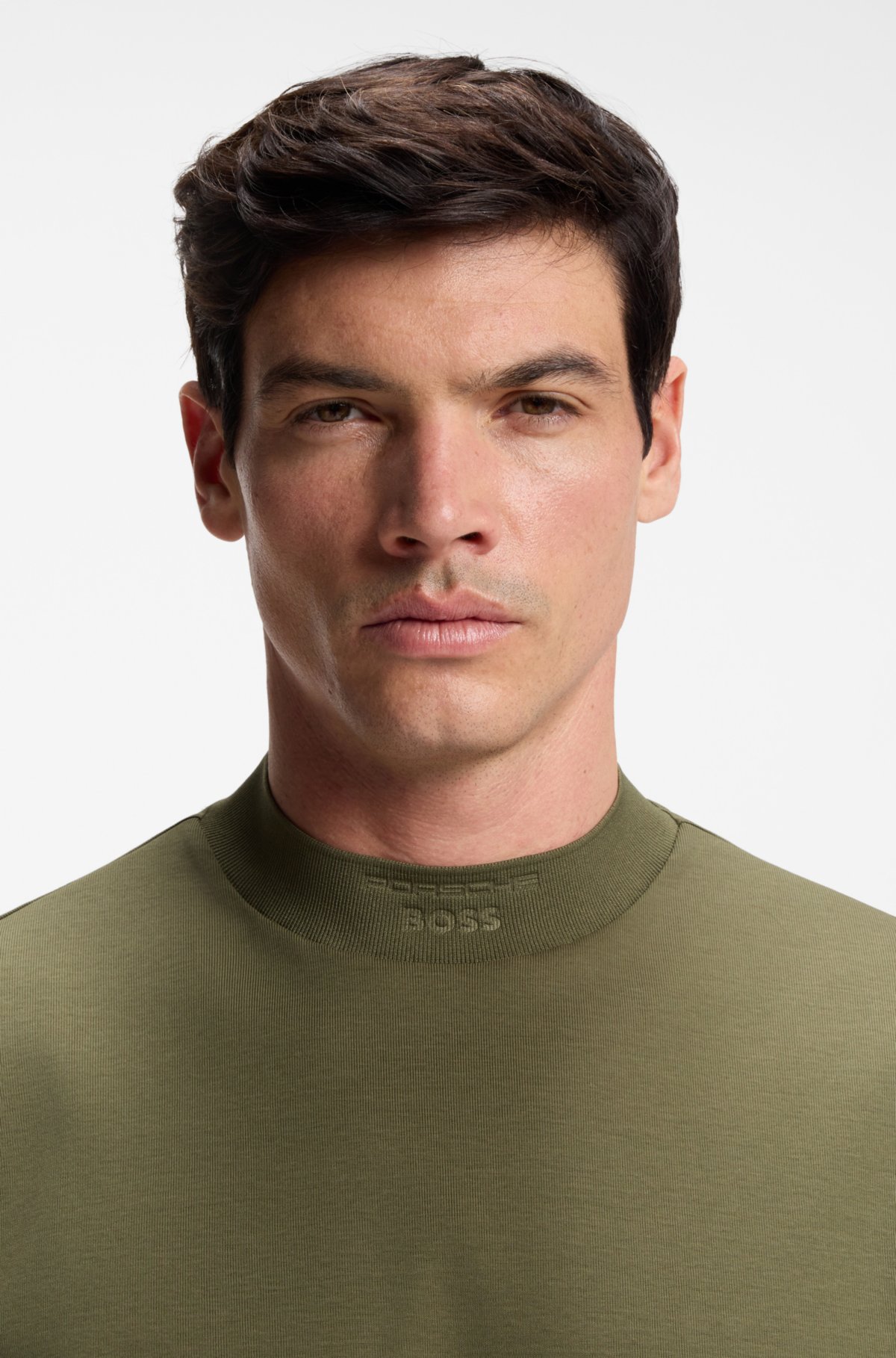 Camiseta masculina solta Porsche x BOSS com gola logotipo