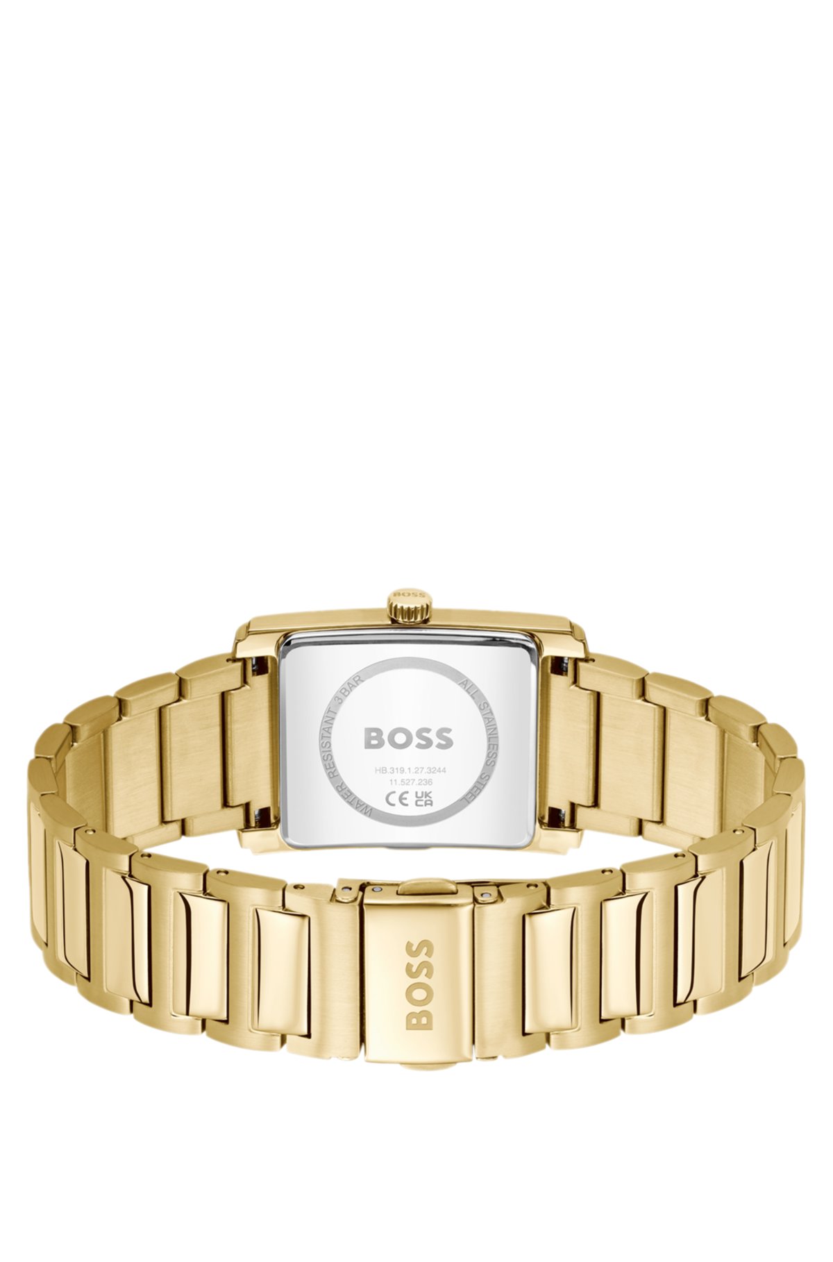 Relógio dourado com mostrador branco-prateado