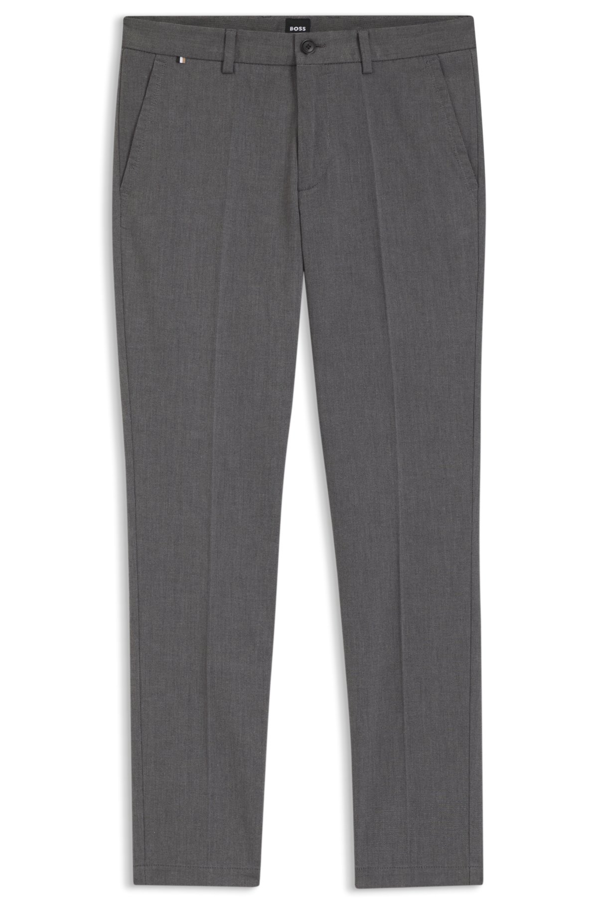 Calças slim-fit em algodão elastano com tecido dobby