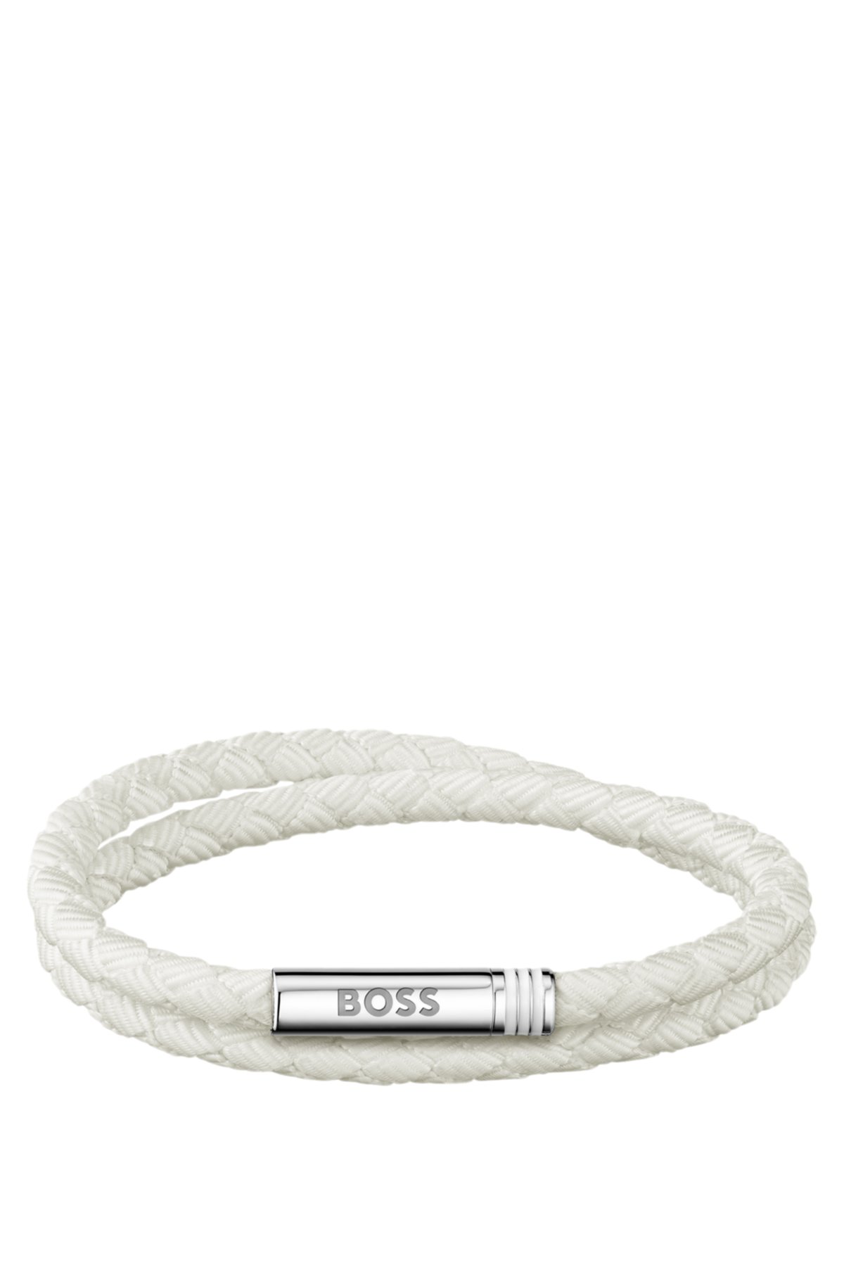 Pulseira branca com dobradiça dupla e fechamento com logotipo