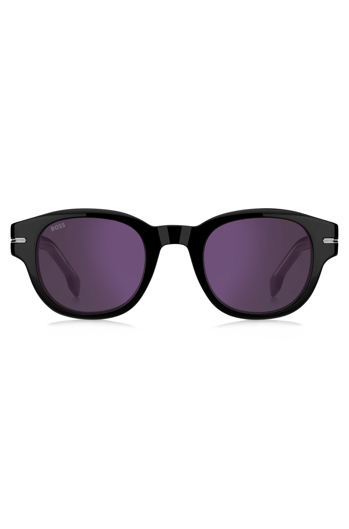 Óculos de sol de acetato preto com lentes violeta