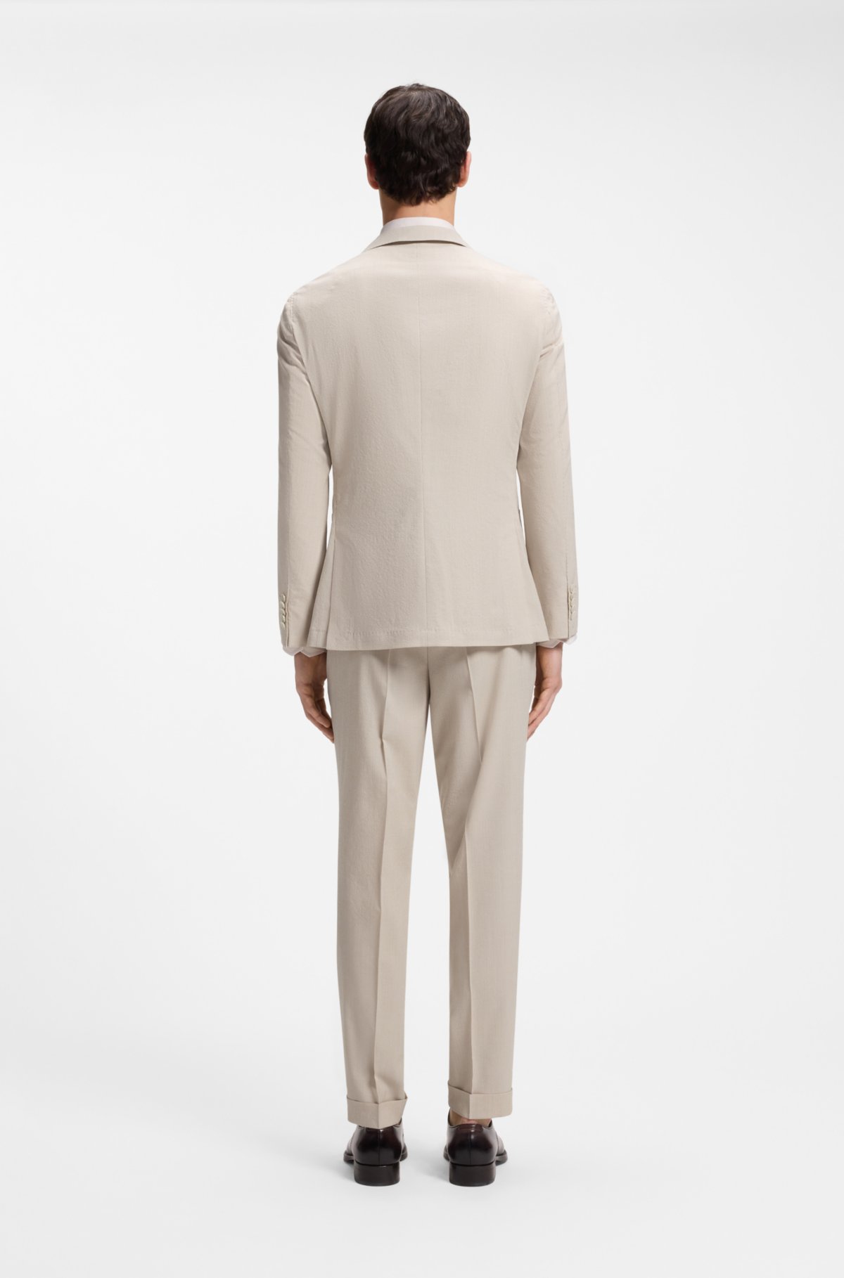 Jaqueta slim-fit em seersucker com mistura de lã