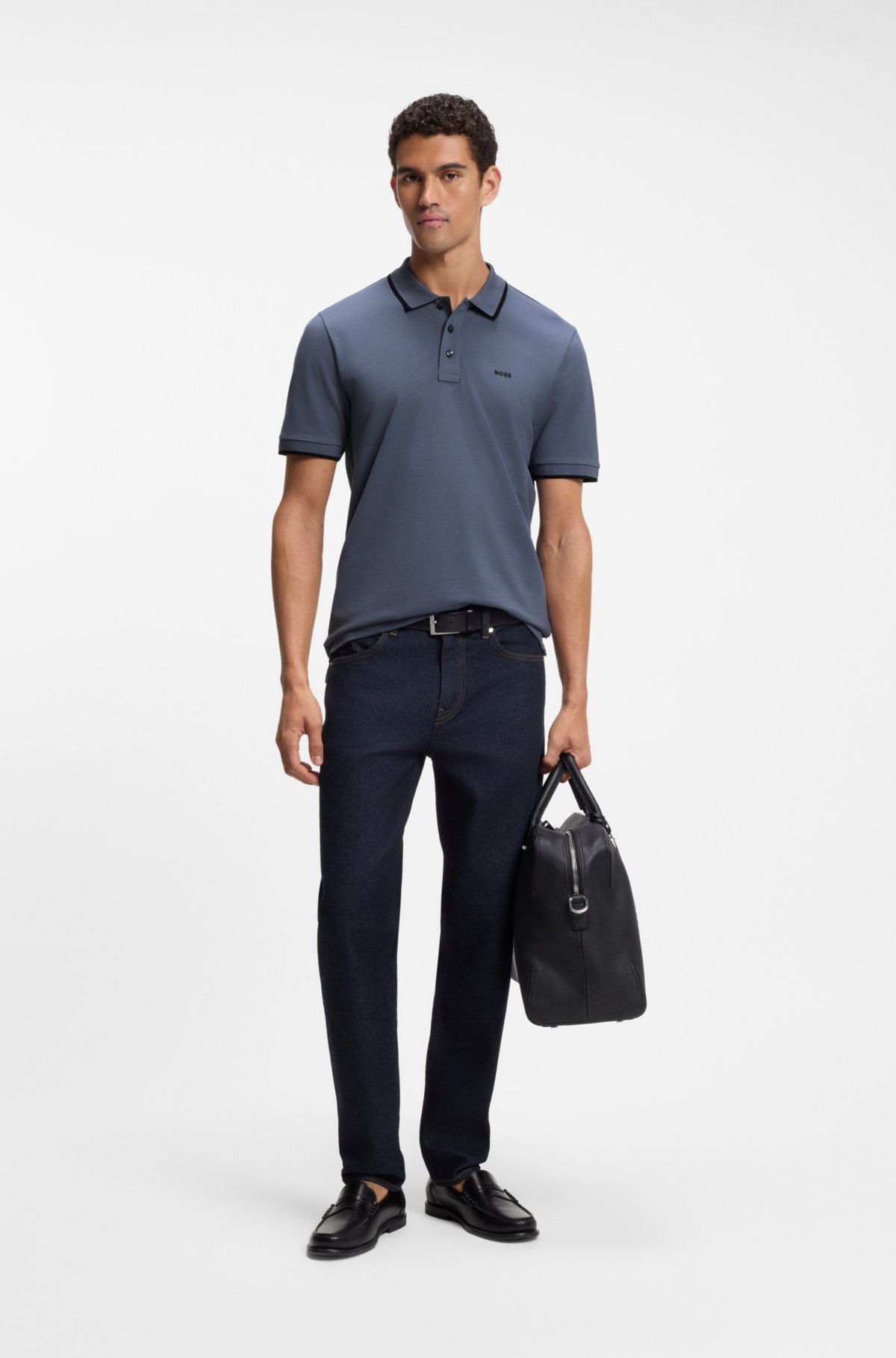 Camiseta polo de piqué de algodão com bainha contrastante