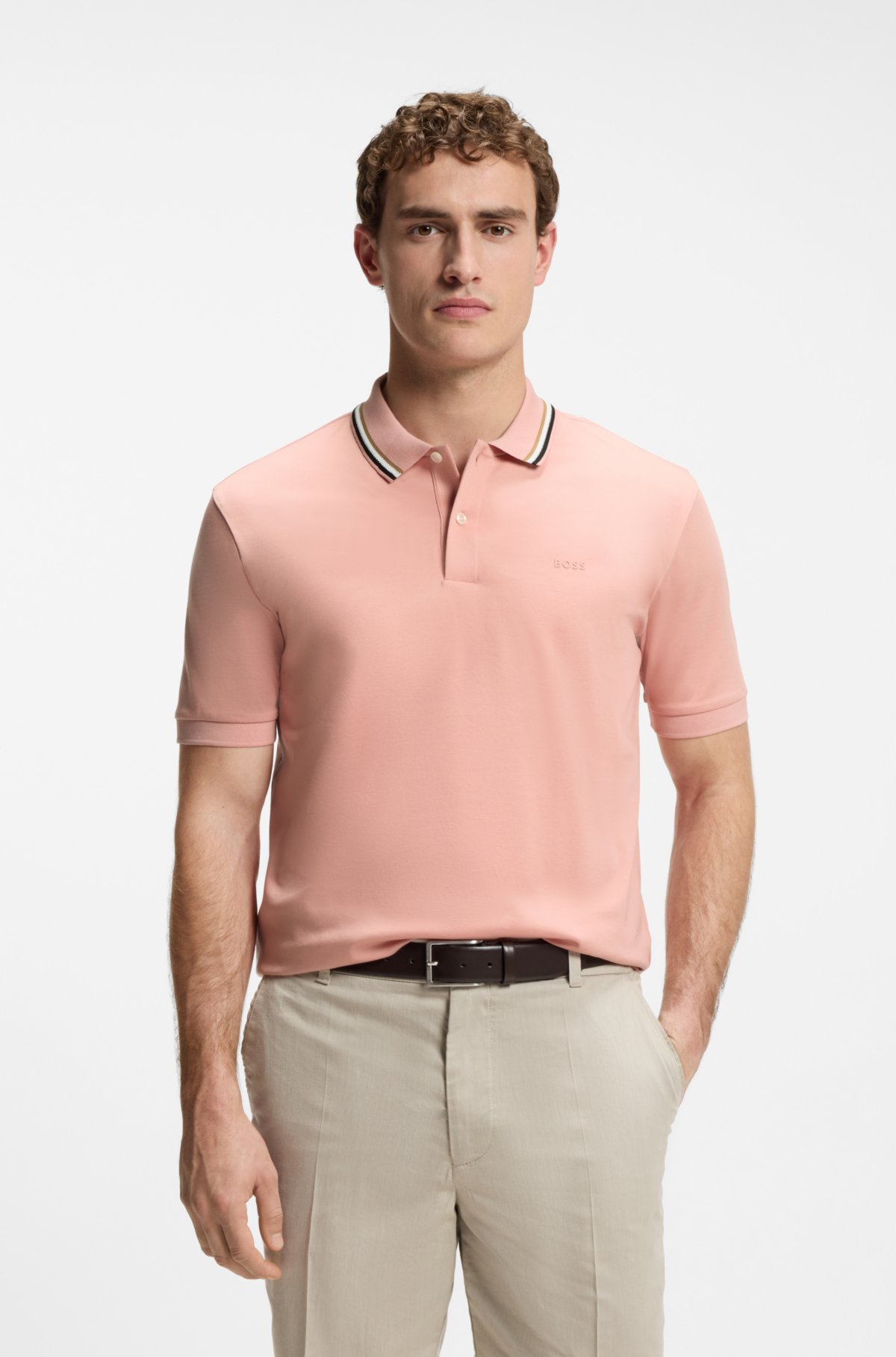 Camiseta polo slim-fit listrada em algodão com logotipo
