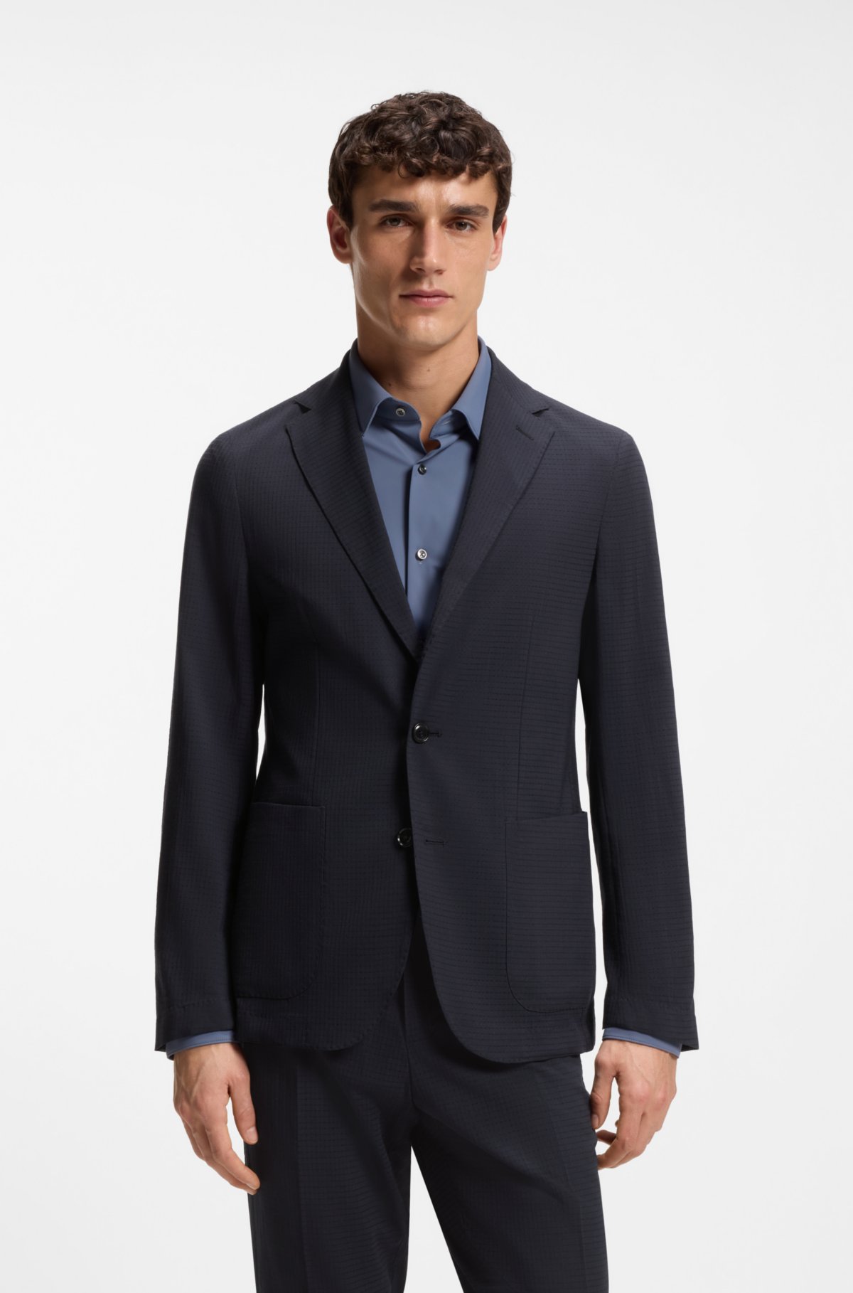 Jaqueta slim-fit com estampa em mistura de lã