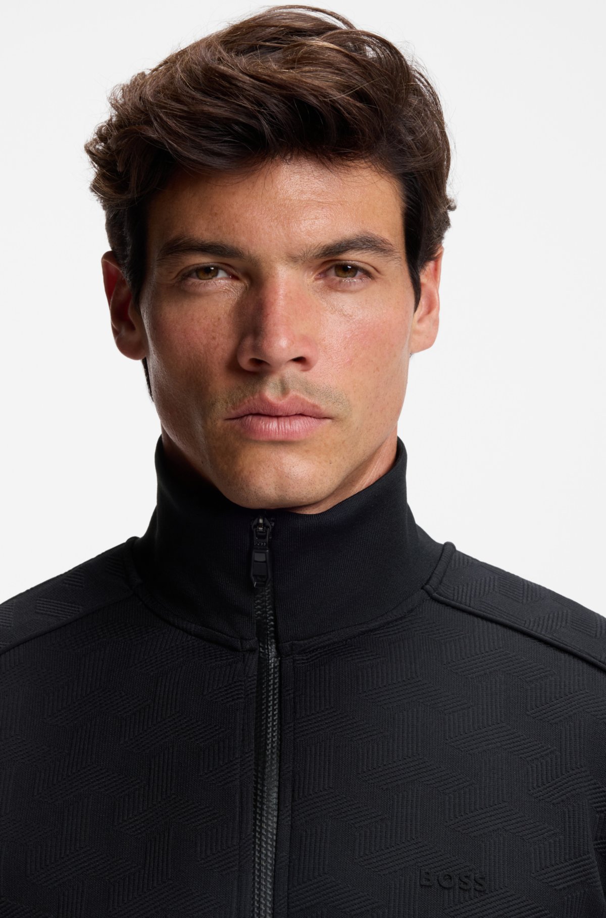 Sweatshirt de malha jacquard com costura em zíper e corte regular