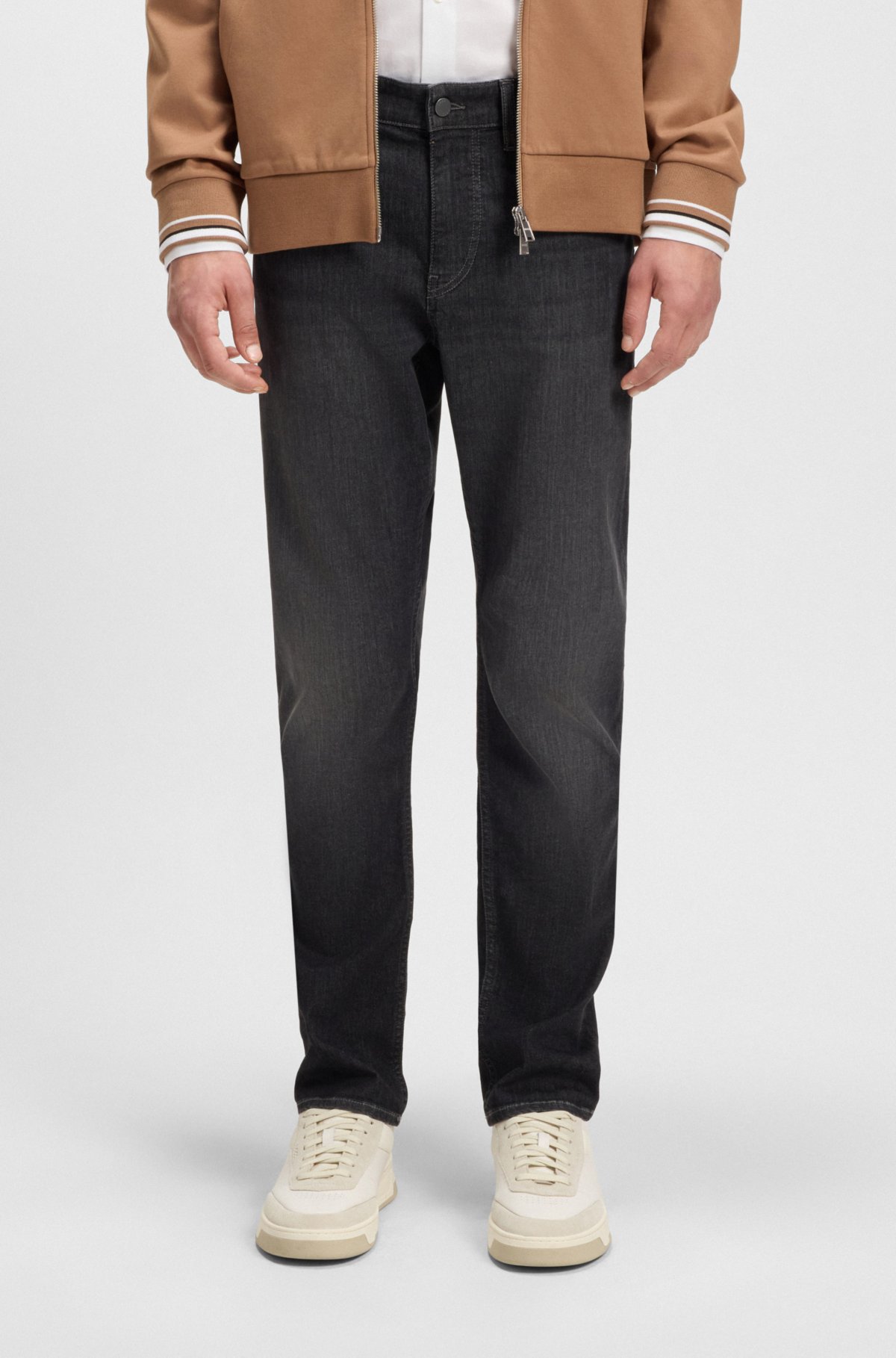 Calças jeans slim-fit pretas de Delaware em denim elástico