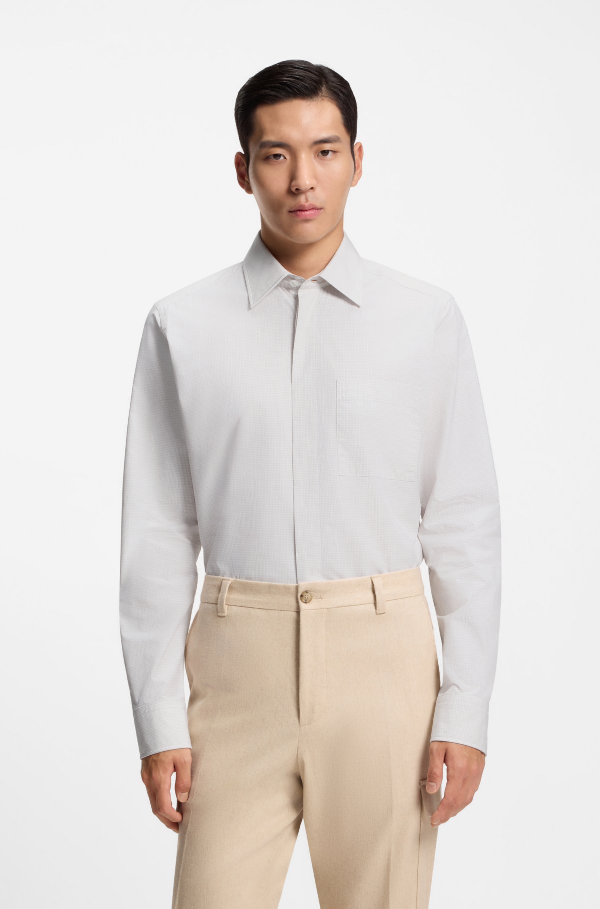 Camisa regular-fit com estampa micro-listrada em algodão feito na Itália