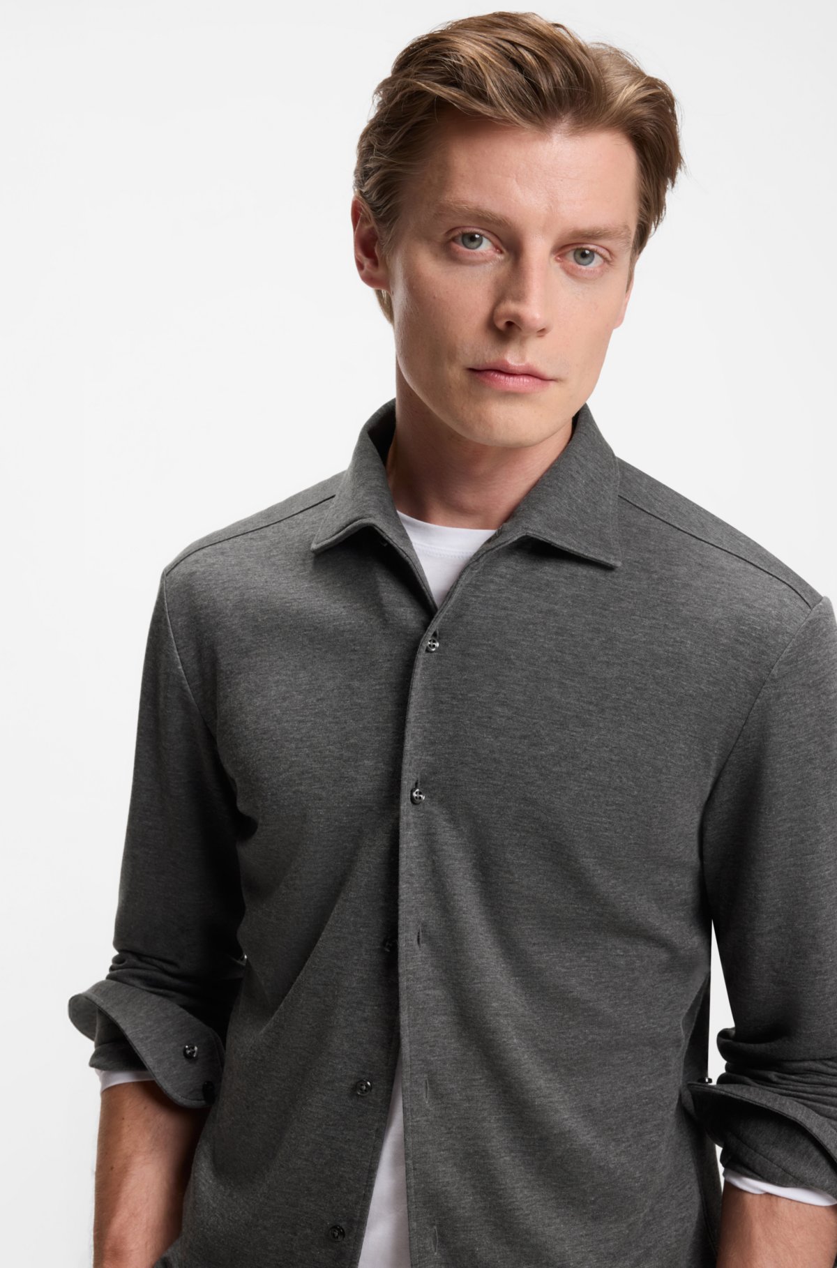 Camisa BECKHAM x BOSS com corte slim em malha de algodão
