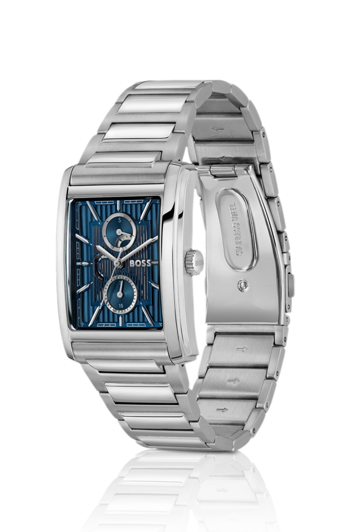 Relógio pulseira com mostrador esqueleto texturizado azul