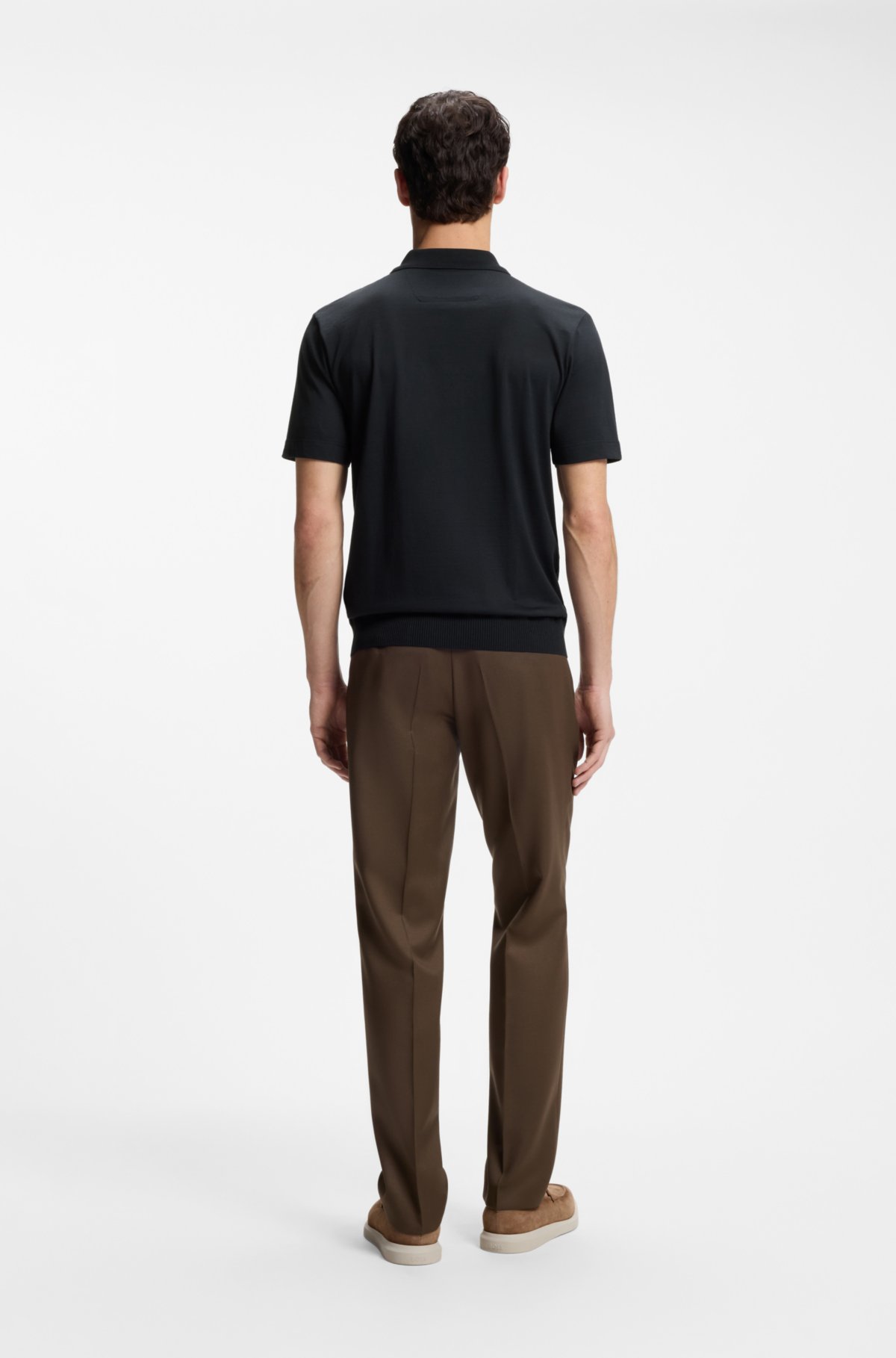 Camisa polo de algodão e seda com gola em zíper