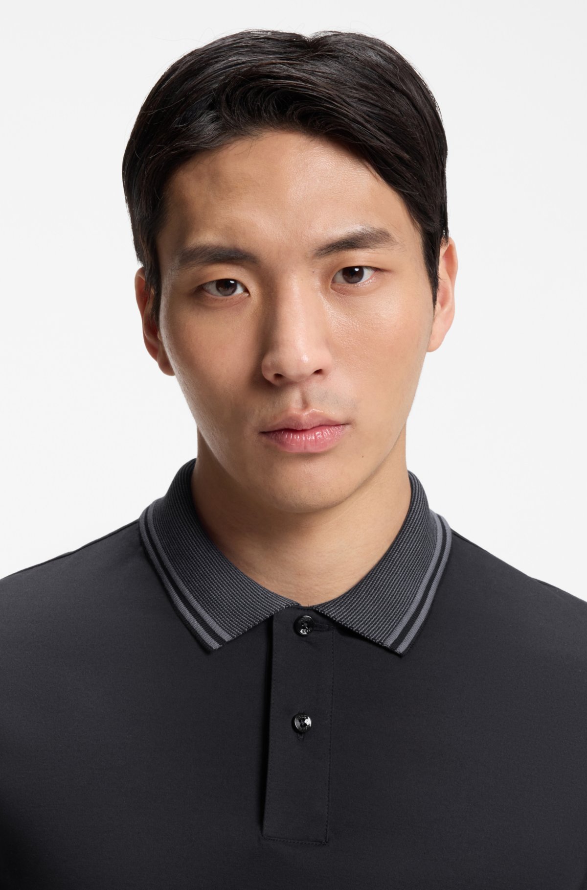 Camisa polo slim-fit com detalhes listrados em algodão mercerizado