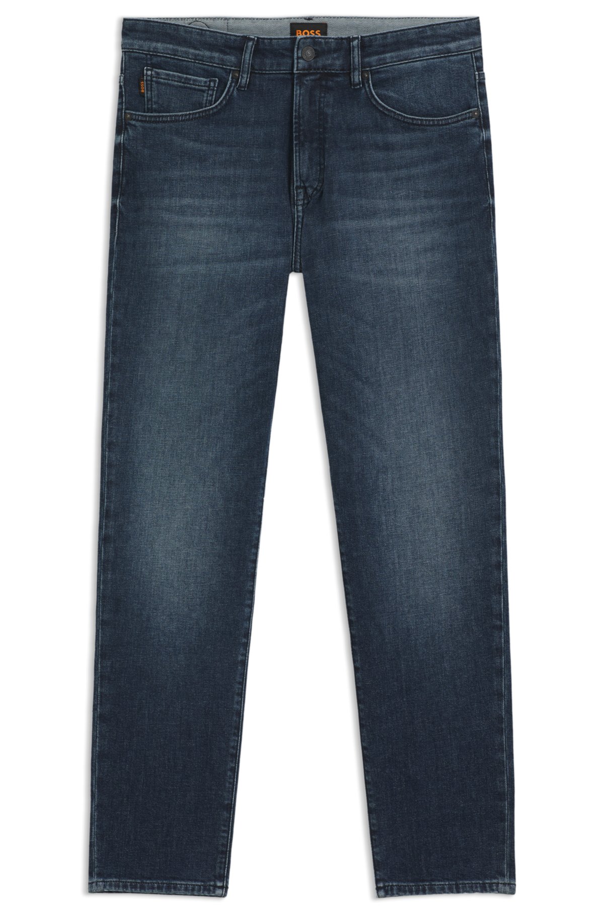 Calças jeans azuis com corte afunilado em denim com elastano confortável